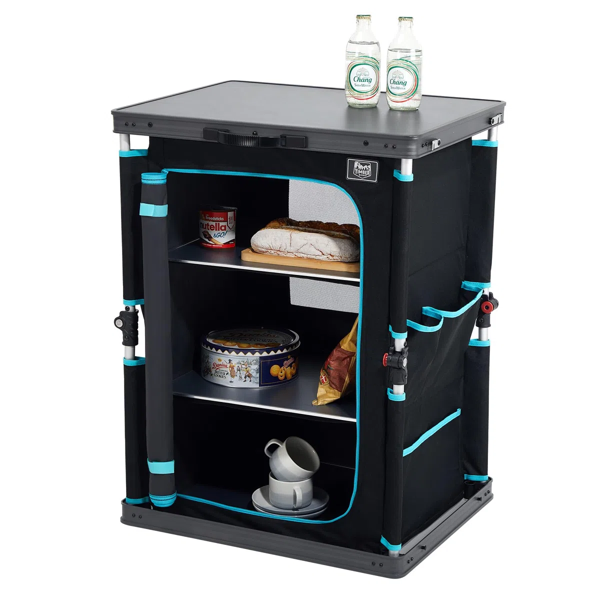 TIMBER RIDGE Almacenamiento compacto de camping, unidad de cocina plegable para camping, muebles de camping, armarios de camping al aire libre, marco de aluminio portátil para jardín, fiesta, picnic,