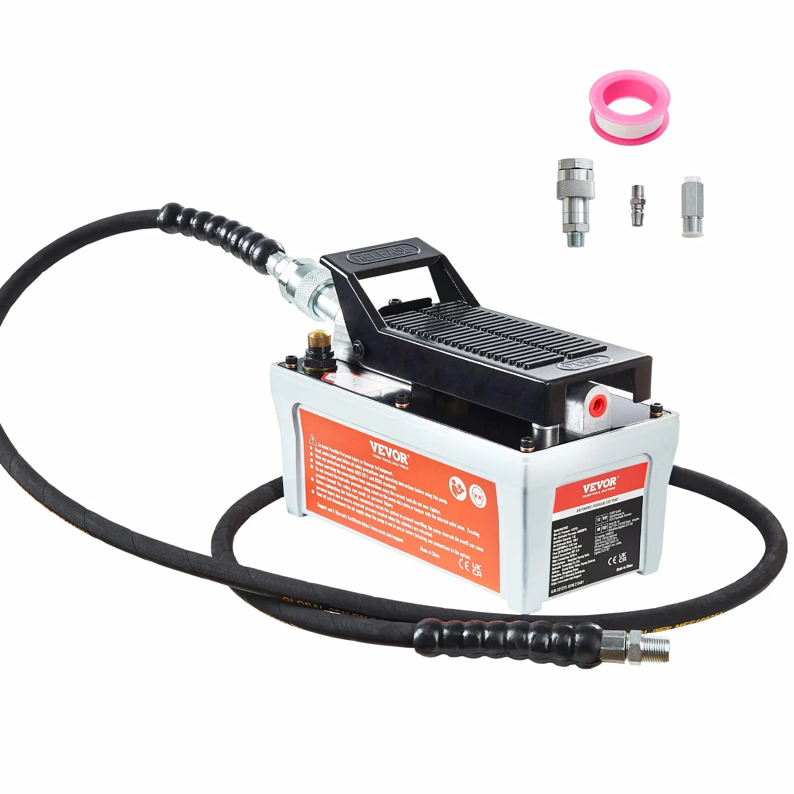 VEVOR Bomba de Aire Hidráulica 10.000 PSI Salida de Aceite NPT 3/8" Entrada de Aire NPT 1/4" Bomba Hidráulica de Pedal de Aire Tubo de Aceite de 2 m Bomba Hidráulica de Aire Accionada por Pie Gris
