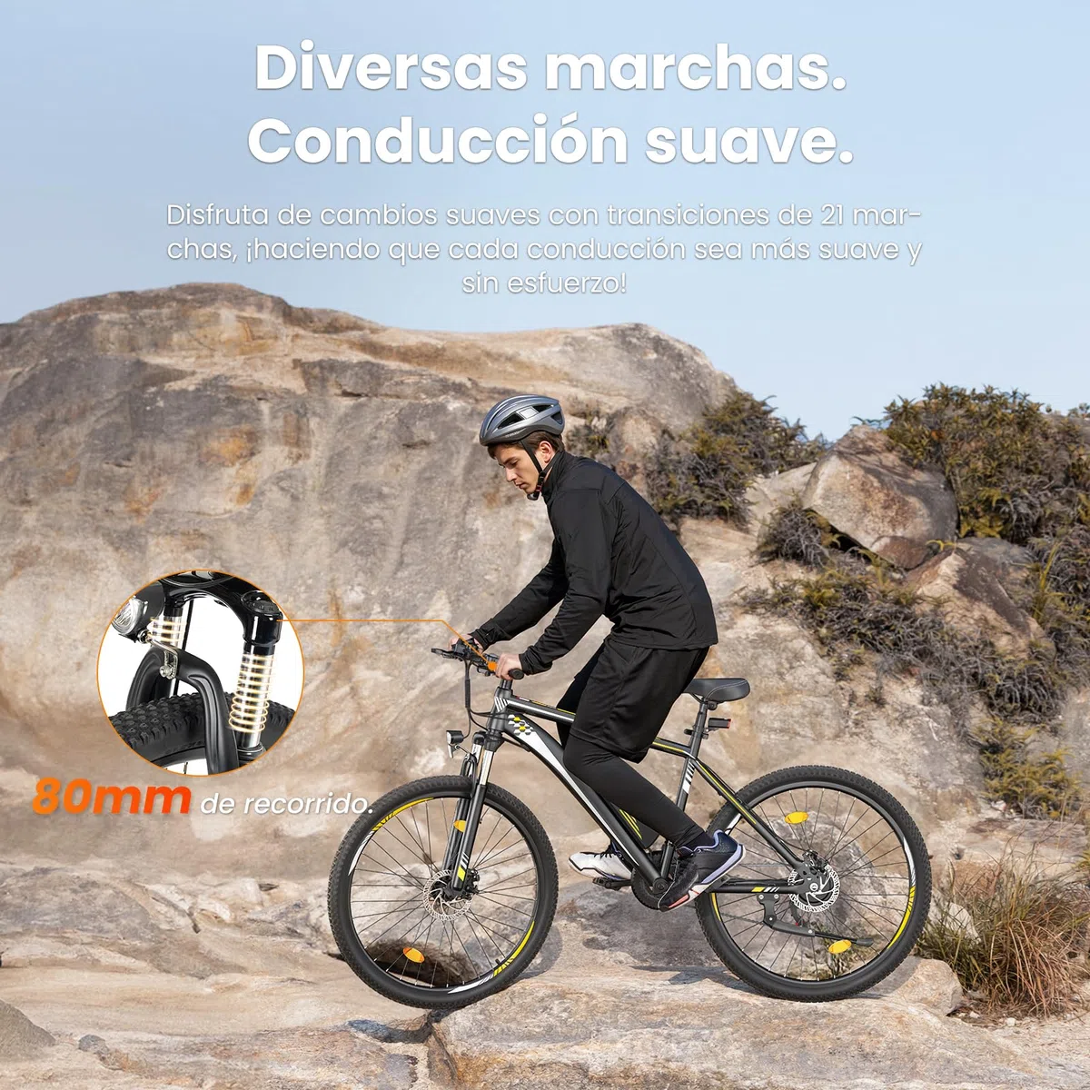 Touroll Bicicleta eléctrica, U1 26"/29", Autonomía de 65 km, Motor 45Nm, 13Ah Batería Desmontable, Bicicleta de montaña eléctrica
