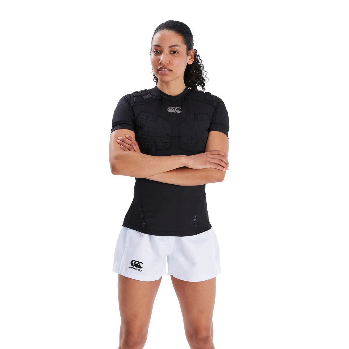 Canterbury Mujeres Chaleco de Protección Pro | Protección en Hombros, Pecho y Bíceps | Secado Rápido VapoDri | Malla Transpirable | Negro