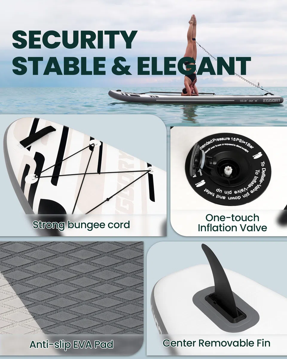 Tabla de surf de pie con remo, kit completo, incluye: remo ajustable, bomba, mochila para viaje ISUP, correa, bolsa impermeable, para adultos, gris (pop-Grey)