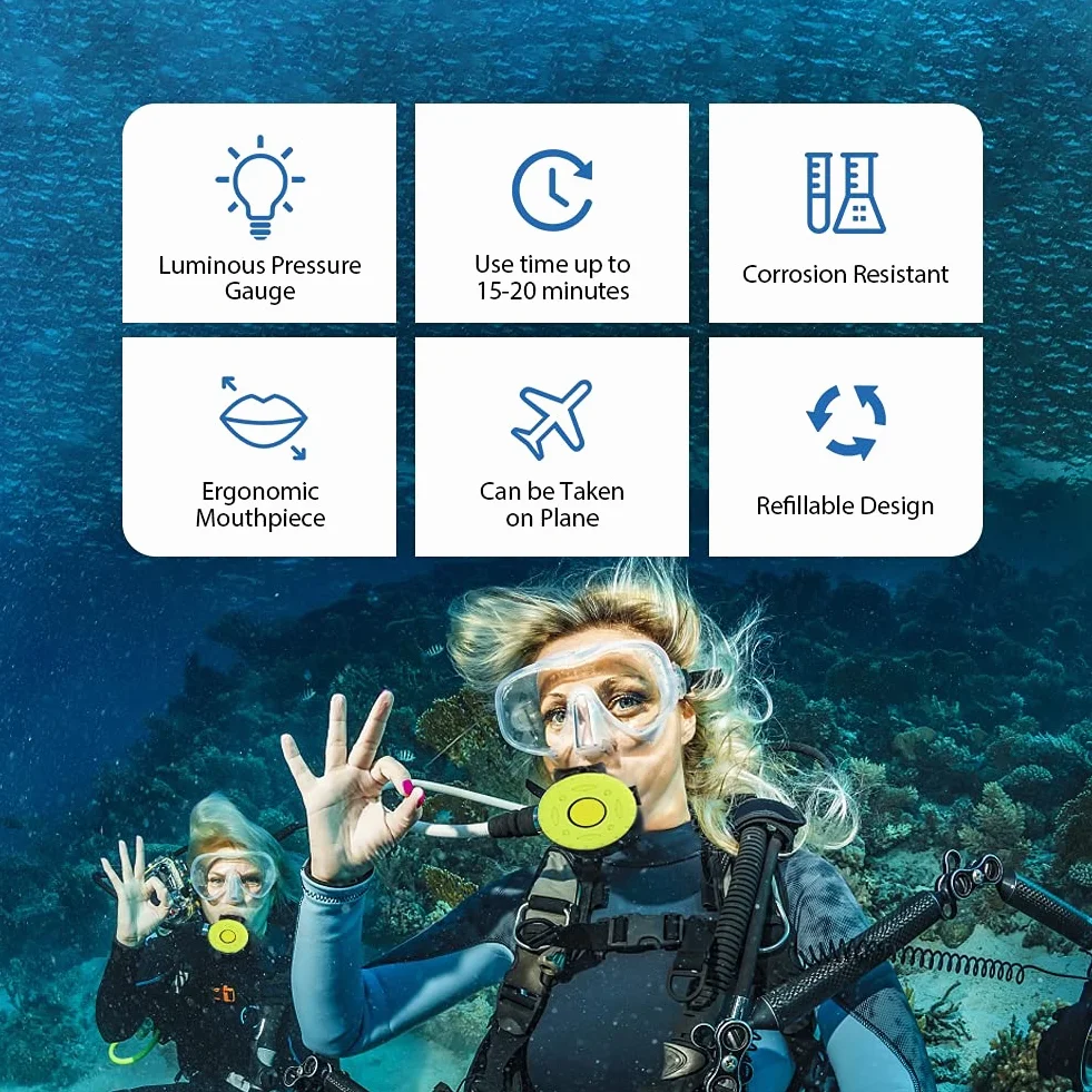 Tanque de Buceo Portátil, 1L Aviación Aluminio Mini Buceo Tanque de Oxígeno Respirador Subacuático Bomba de Aire de Alta Presión Cilindro de Buceo Kit de Equipo de Buceo Snorkeling