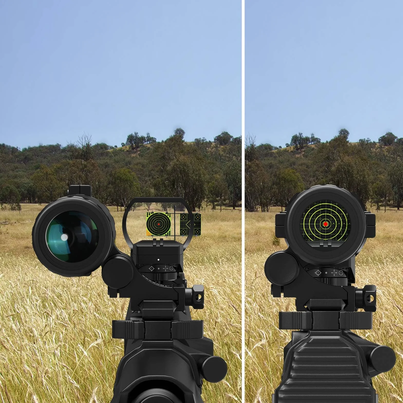 Feyachi RS-30 Mira de Punto Rojo con Lupa 1,5X - 5X Combo, Airsoft Punto Rojo Sólo para Actividades Deportivas