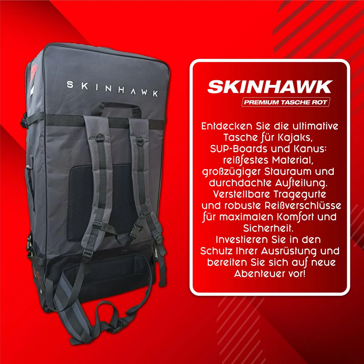 Skinhawk SUP Board Bolsa con ruedas – Mochila para tabla de surf de remo de 90 x 45 x 30 cm – Bolsa de transporte resistente de tela 1680D – Acolchado resistente a desgarros con correas ajustables y