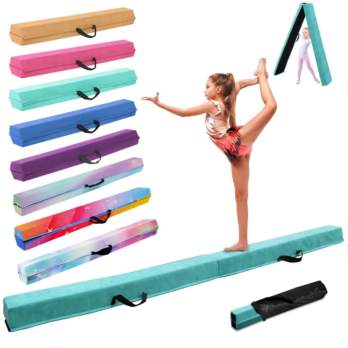 Viga de Equilibrio Gimnasia 240 cm, Barra de Gimnasia Plegable Portátil para Entrenamiento con Base de Goma Antideslizante para Niños, Principiantes y Gimnastas Profesionales