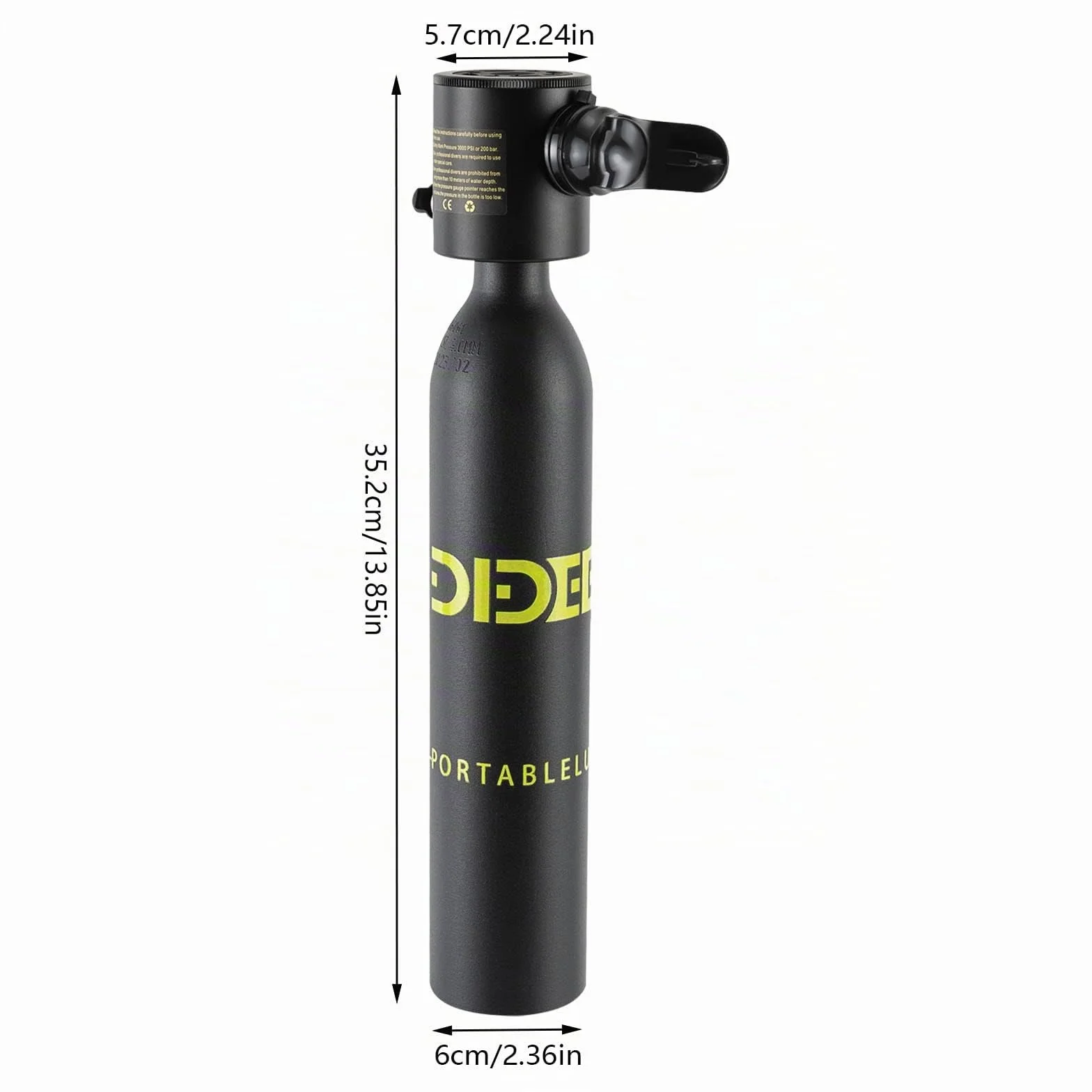 Mini botella de buceo con botella de oxígeno, mini para bucear, con 5 a 10 minutos de buceo, tanque de oxígeno, equipo de buceo, equipo de buceo portátil, 0,5 L, 300 bar, 20 PMA/200BAR/3000PSI