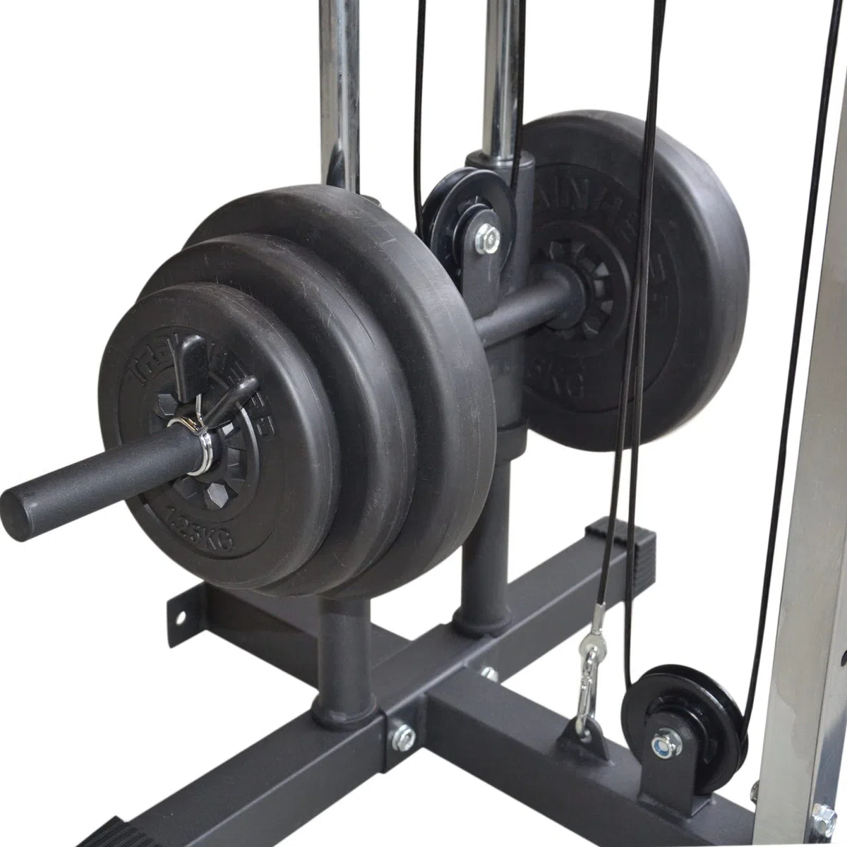 TrainHard Estación de Entrenamiento de Fuerza con lat Machine, Cables y torreta de tracción, para fijación a Pared
