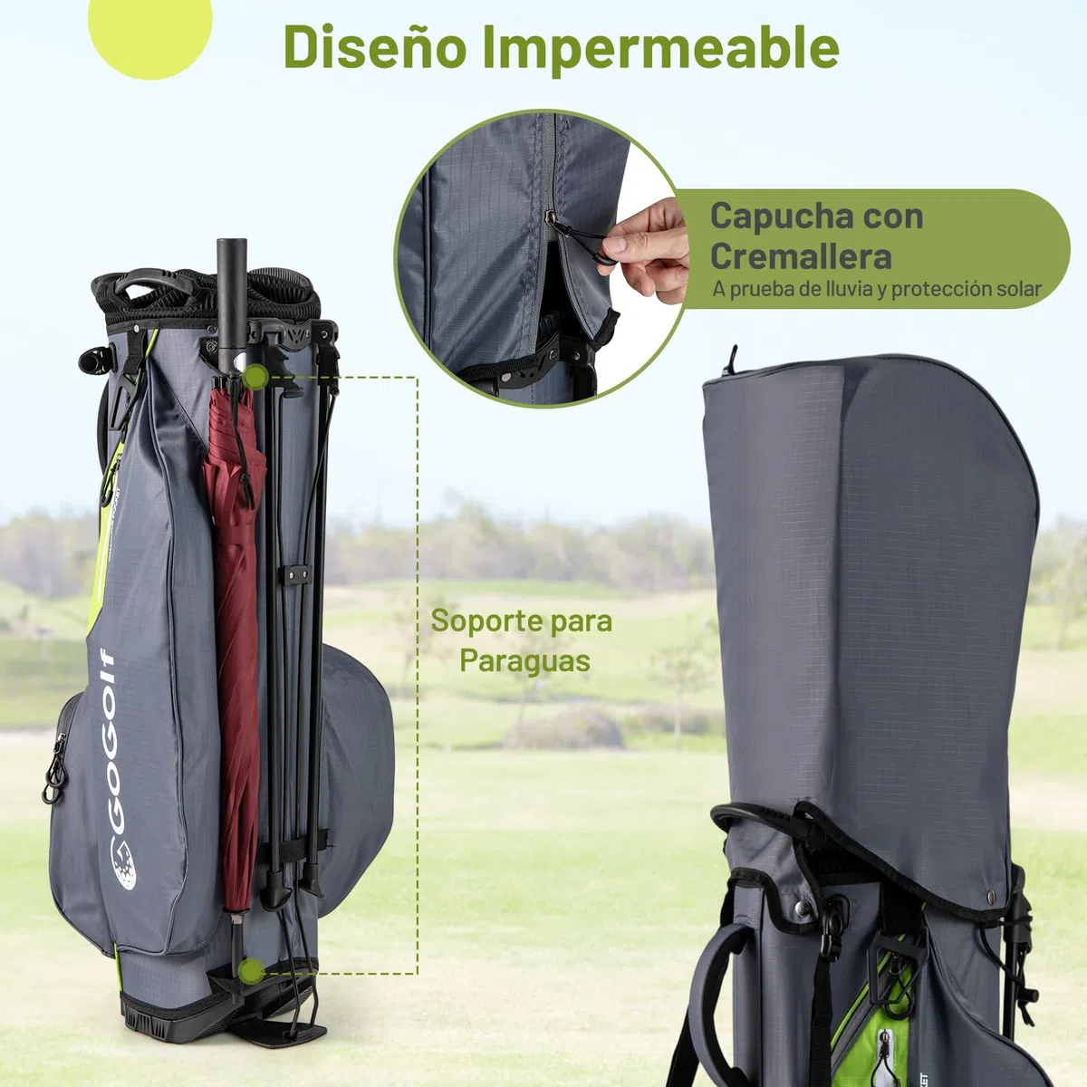 GYAMX Bolsa de Golf con Trípode, Bolsa de Soporte Profesional Golf con 8 Divisores, 5 Bolsillos con Cierre, Doble Correa Ajustable, Funda Impermeable, Unisex