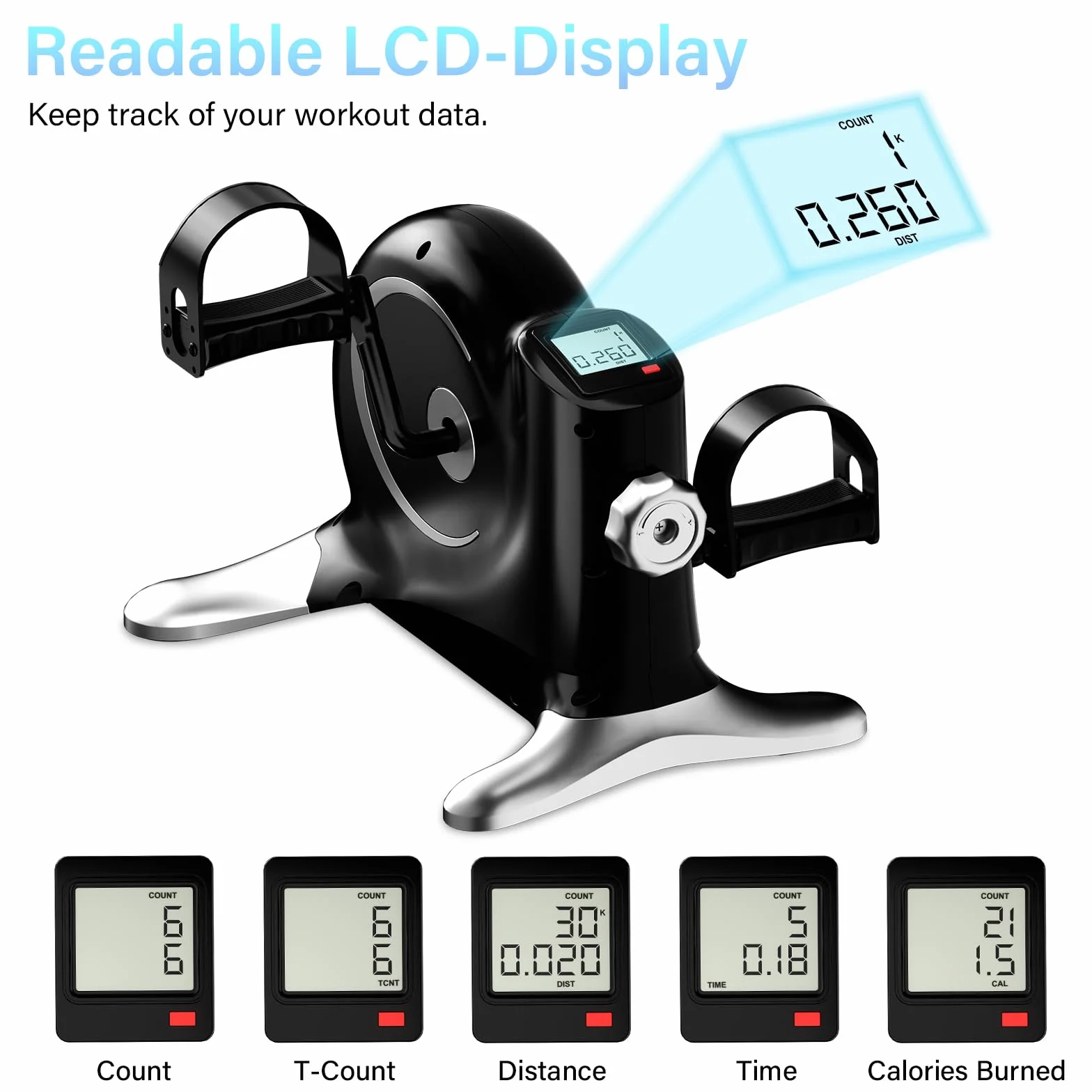 TODO Pedales Estaticos Personas Mayores, Mini Bicicleta Estática Resistencia Ajustable, Pedaleador para Ancianos con Pantalla LCD y Cinta de Sujeción, Ejercitador de Pedales para Casa & Oficina