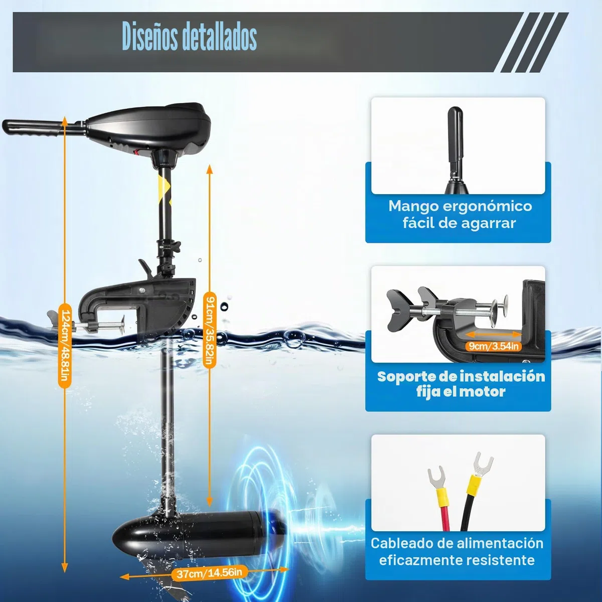 Motor Fueraborda Eléctrico 12V 800W, Motor de Arrastre para Barco 85lb, 5 Marchas Adelante y 3 Atrás, Indicador de Batería, Angulo Ajustable, Hélice de 3 Palas, para Kayak, Bote Inflable y Pesca
