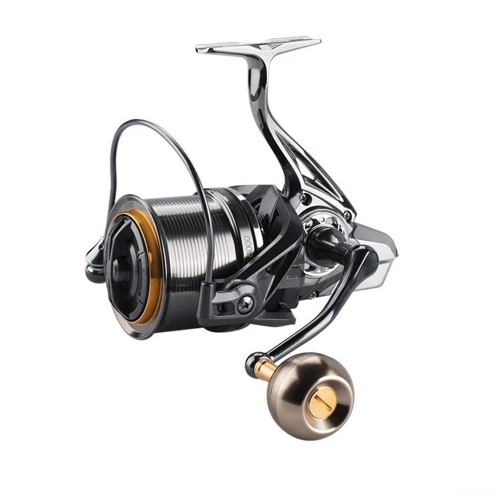 Carrete de pesca de metal serie 8000 a 14000 con rodamientos sellados de acero inoxidable 6+1 para una fundición suave y larga y resistencia al agua salada