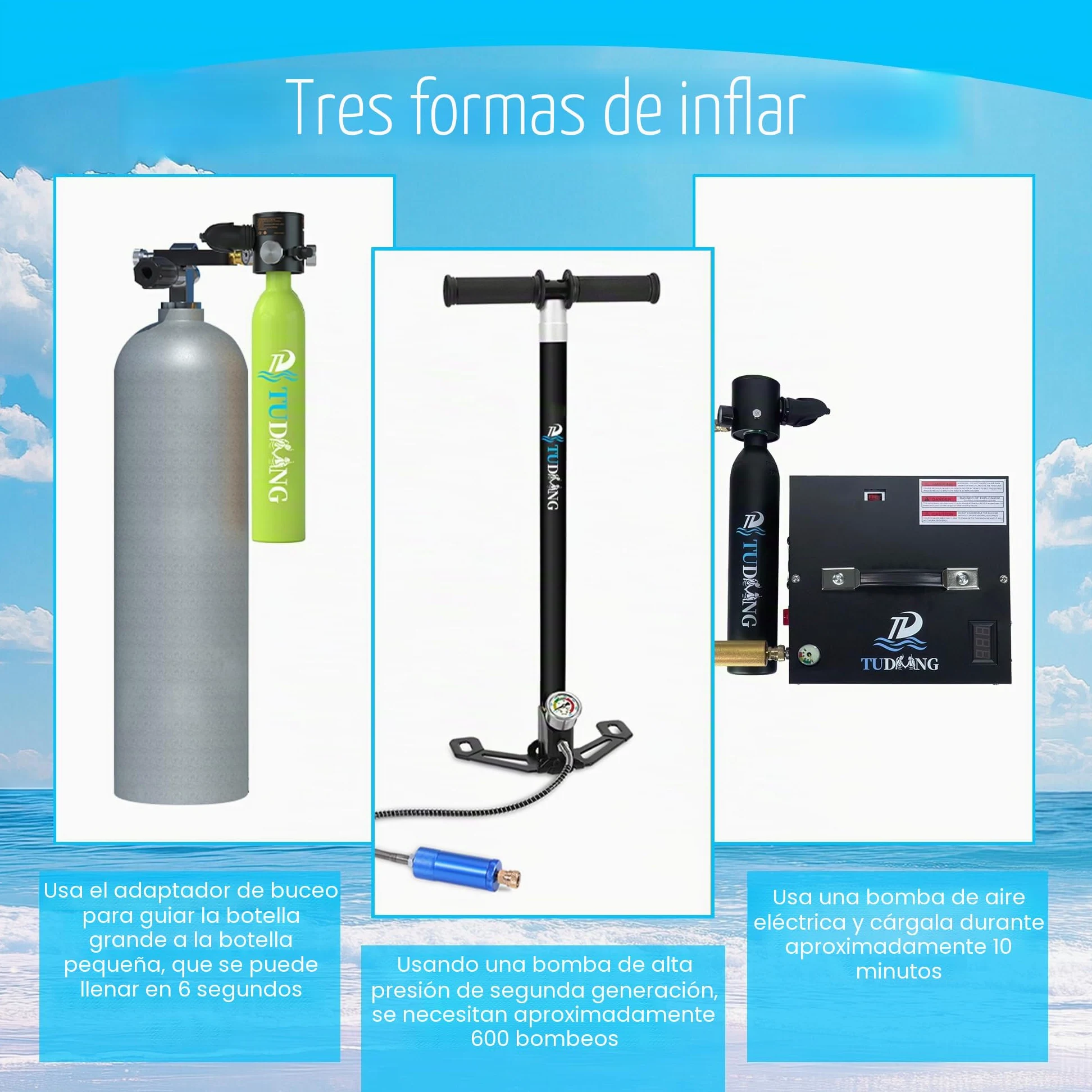 TUDIVING-Juego de Tanque de Buceo de 0,5 L, minicilindro de oxígeno con máscara de Snorkel de Cara Completa, Kit de Buceo de Viaje portátil for Viajes Nadar Rescate