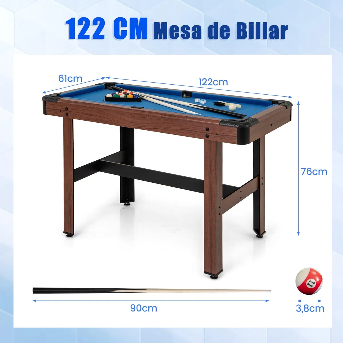 COSTWAY Mesa de Billar para Niños y Adultos, Mesa de Madera con Juego de Bolas, 2 Palos de Billar, 2 Tizas, Triángulo, Cepillo, para Sala Bar Gimnasio, 122 x 61 x 76 cm