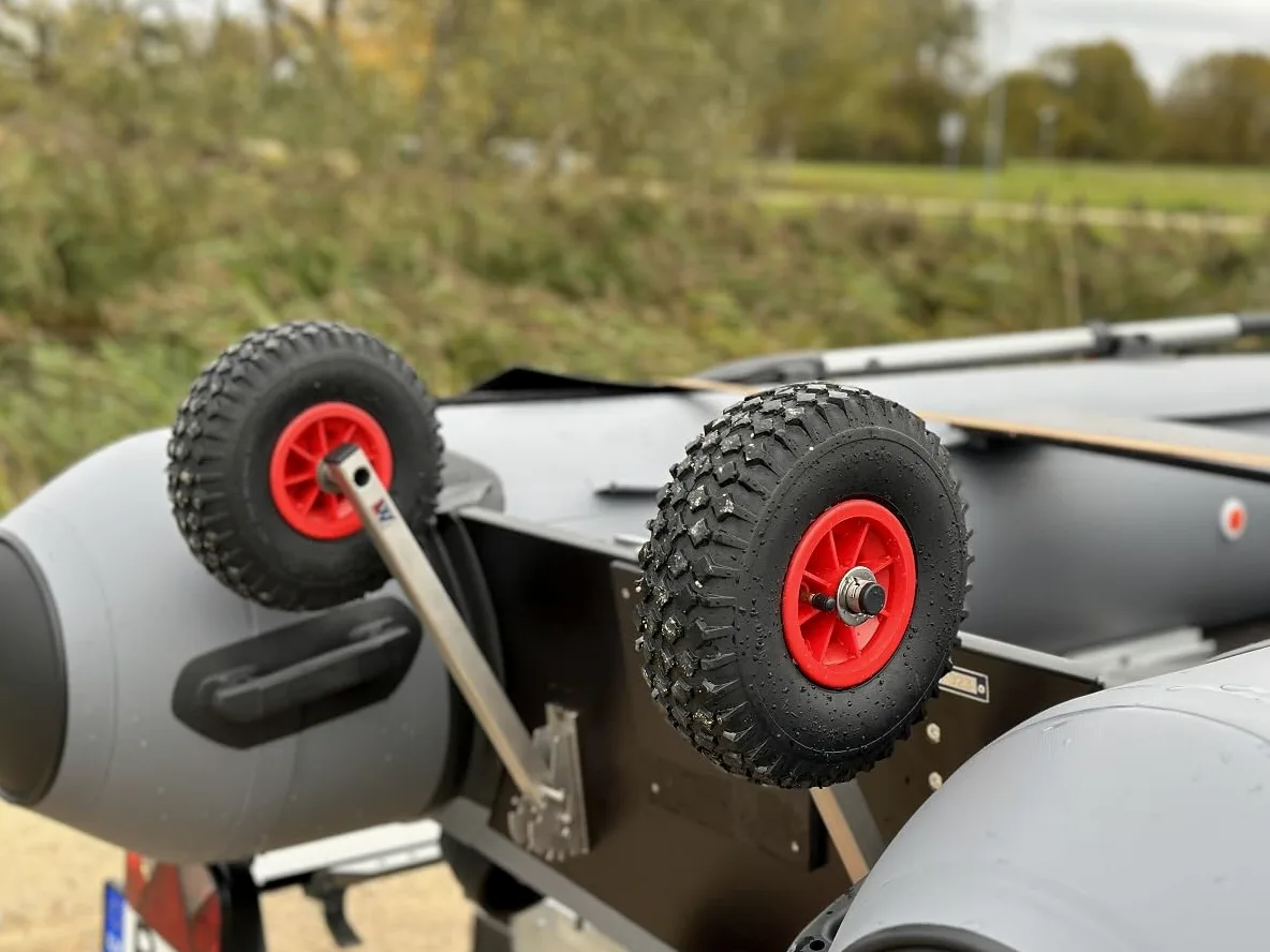 Ruedas de lanzamiento para lancha de barco, ruedas plegables para motor fueraborda para bote inflable de acero inoxidable (forma de luz I 200)
