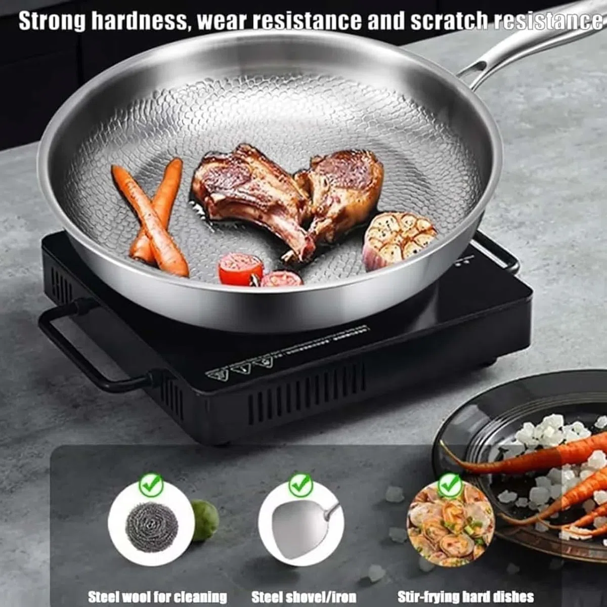 Plateful Titanium Pan with Lid, 100% Pure Titanium Pan for Cooking, Non-Stick titanium Hammered Pans Pro, Ultra-Durable & Scratch-Resistant, Perfect For Kitchen Cooking (NO Cover,10.23in/26cm)