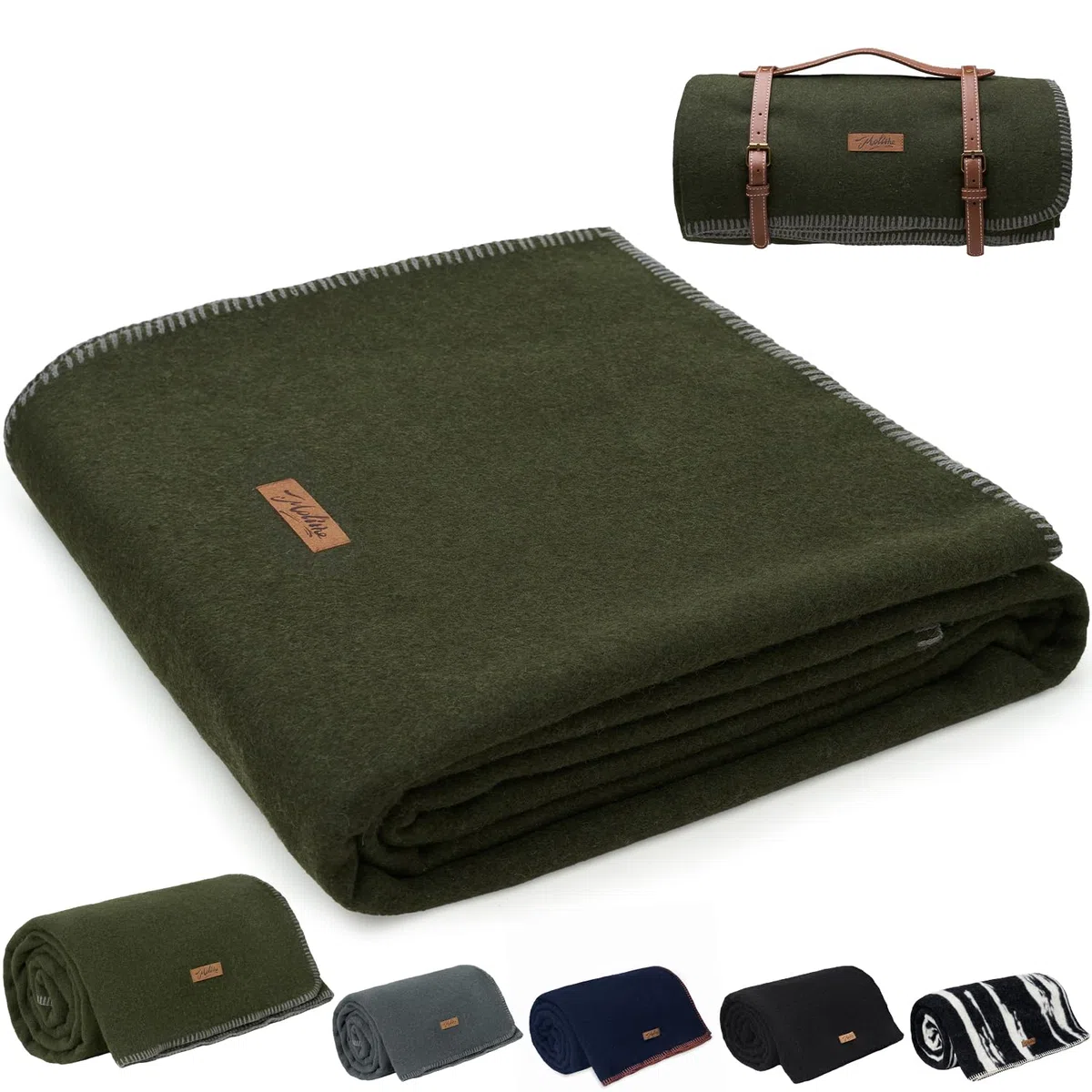 Molithe Manta de Lana 100%, 62 x 86 Pulgadas, cálida, Gruesa, Lavable, Manta de Lana Militar, Ideal para Camping, al Aire Libre, Eventos Deportivos, Kits de Supervivencia