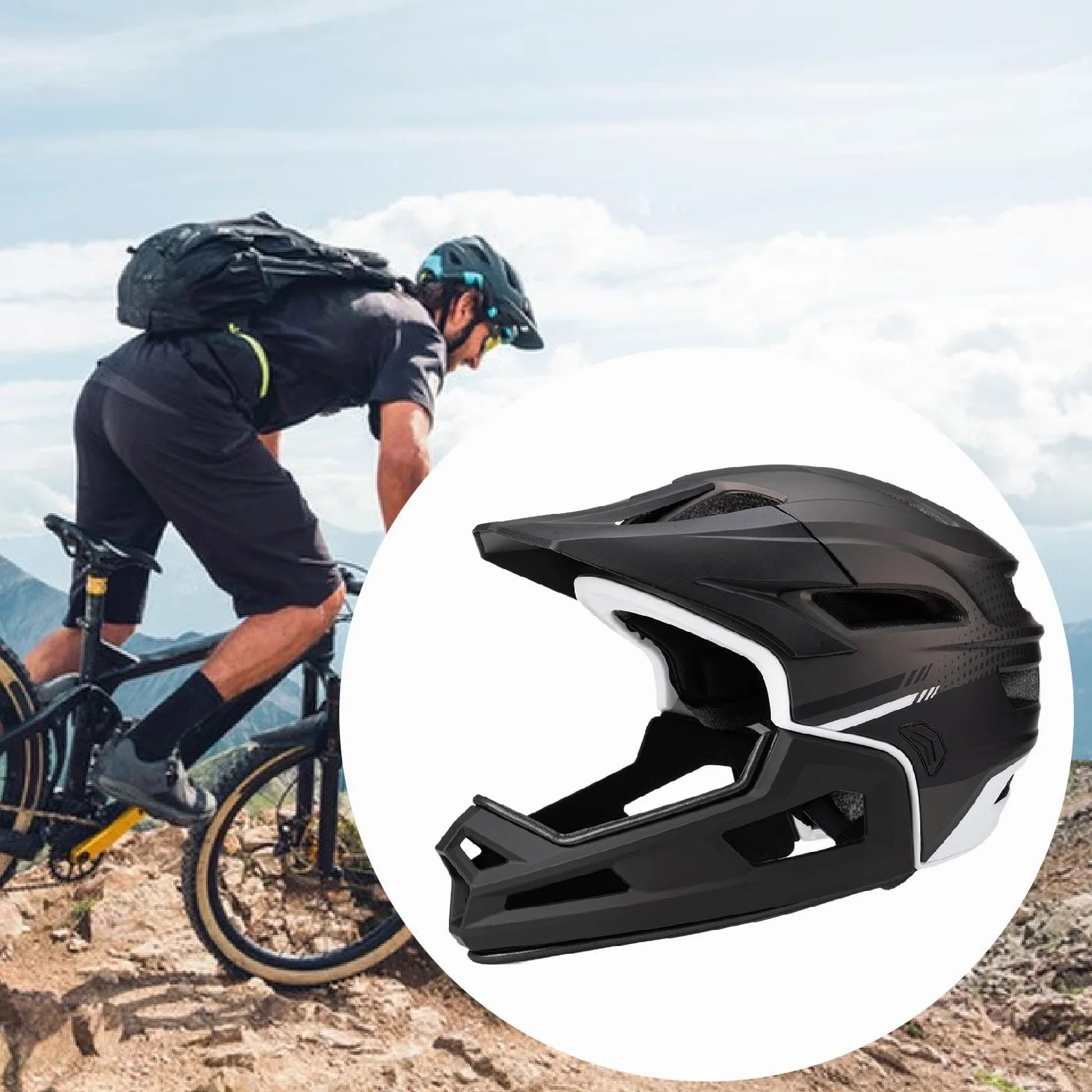 Casco para Bicicleta Ajustable, Casco Integral MTB con Mentonera Desmontable y Ventilación, Casco Bicicleta Adulto para Patineta, Snowboard, Ciclismo de Montaña, para Mujeres y Hombres