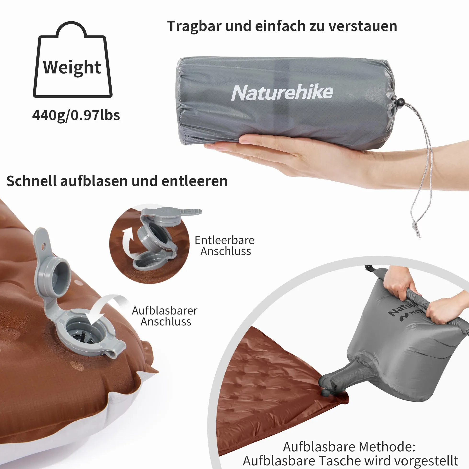 Naturehike Colchoneta térmica 5,8 R-valor para camping, de 4 estaciones, ultraligera, autoinflable, colchón de aire duradero con bolsa inflable