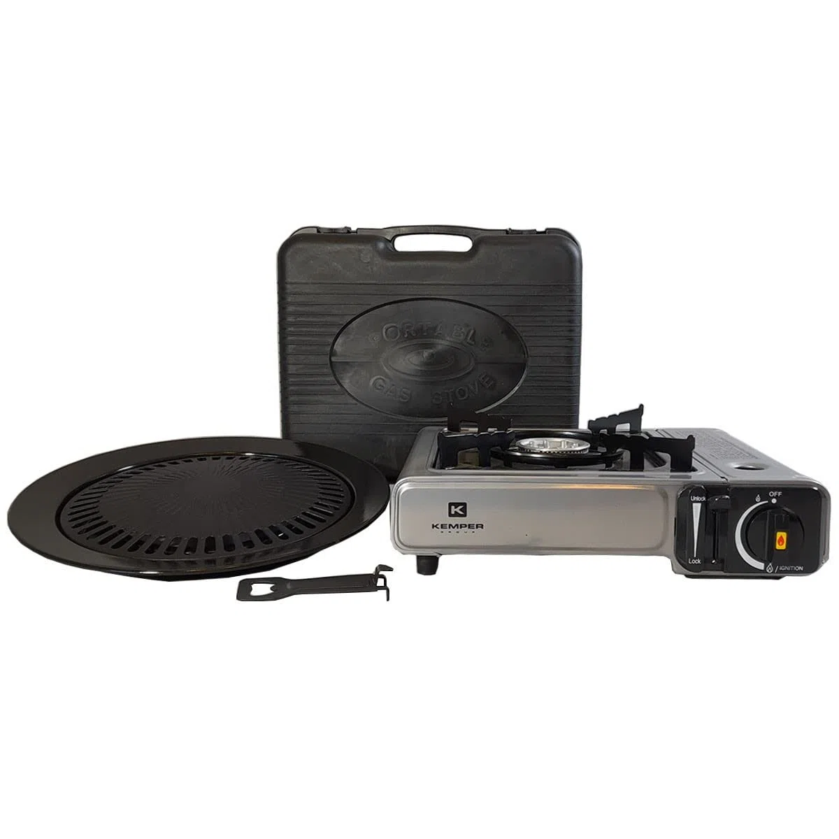 KEMPER - Barbacoa Parrilla 2 en 1 Hornillo de gas piezoeléctrico 2200 W + Placa Grill Camping