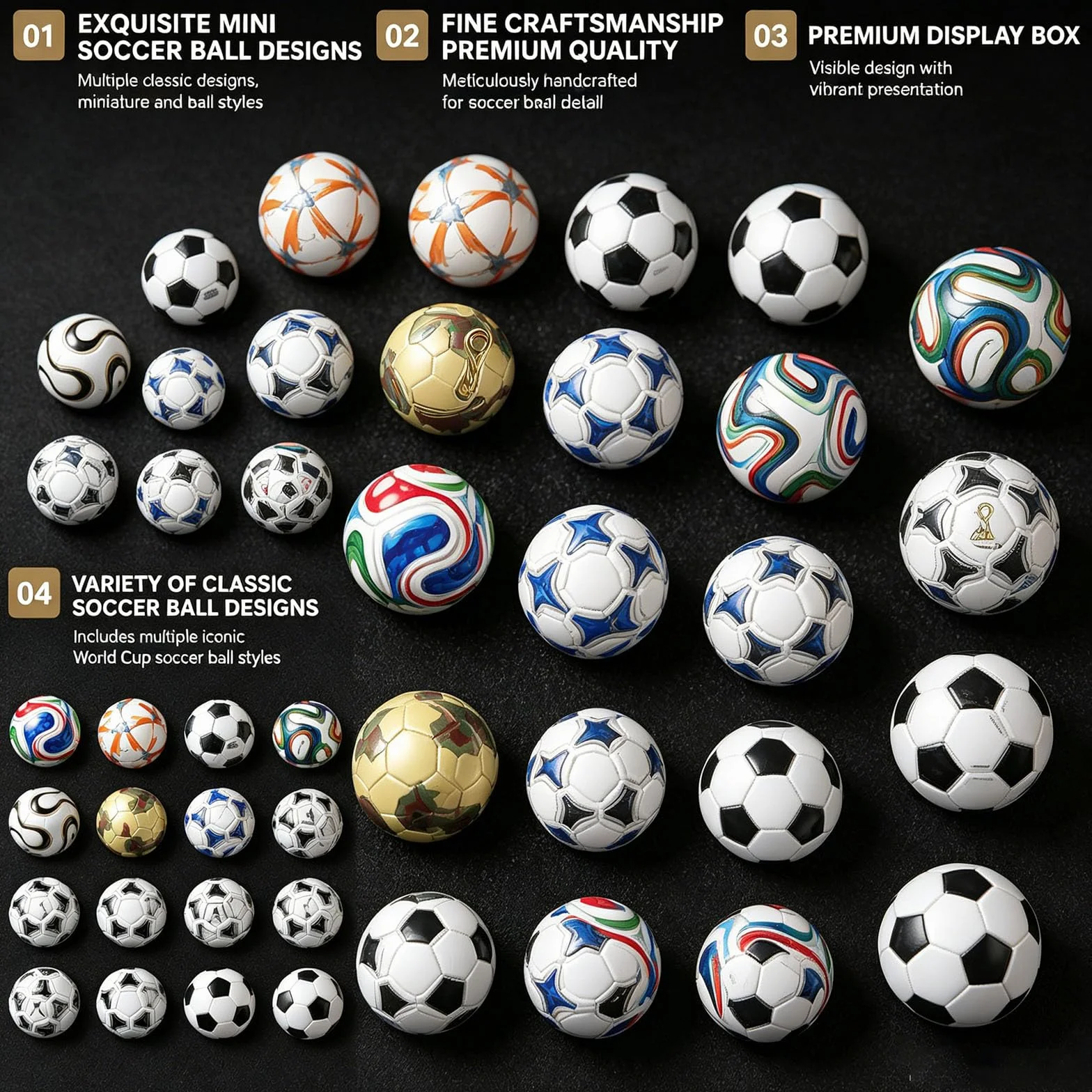 Genérico Colección de Mini Balones de Fútbol, ​​Colección de Balones de Fútbol Artesanales 1970-2026, Figuras, Réplicas de Torneos Coleccionables, Regalo Ideal para Aficionados al Fútbol