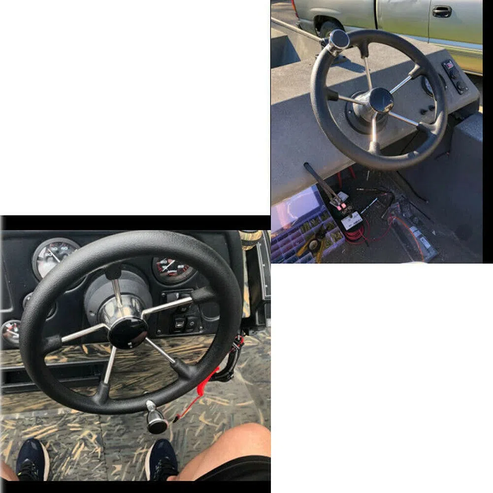 Volante Para Barco De 15-1/2 Pulgadas, Estilo De 5 Radios Con Dirección Asistida Y Mango De Espuma Negra, Acero Inoxidable 304 Apto Para Yates