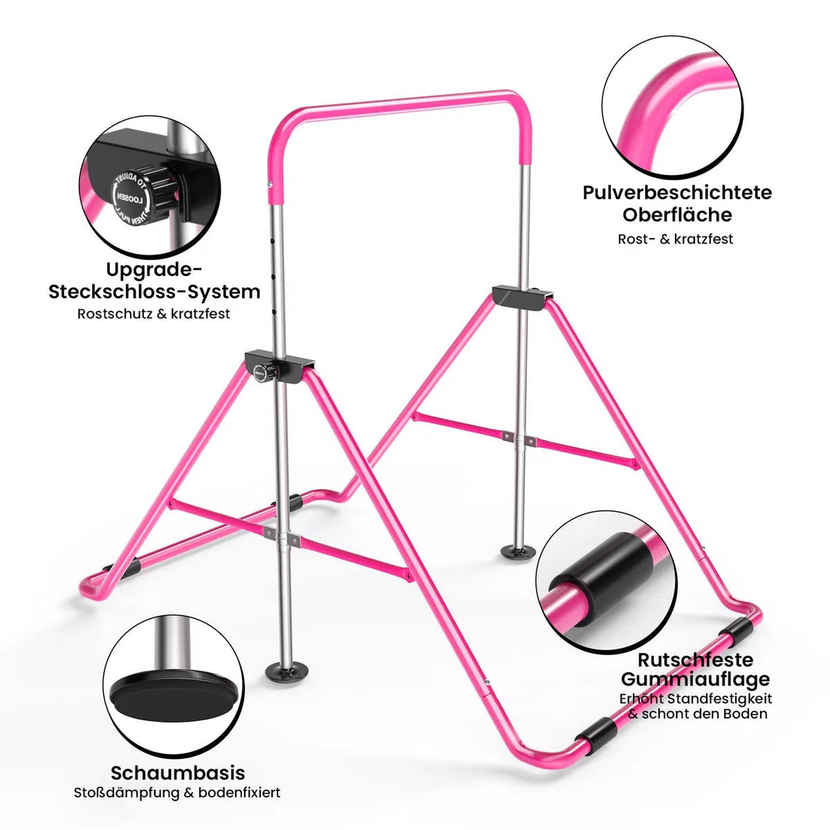 Safly Fun Barras de gimnasia expandibles para niños, color rosa con estera