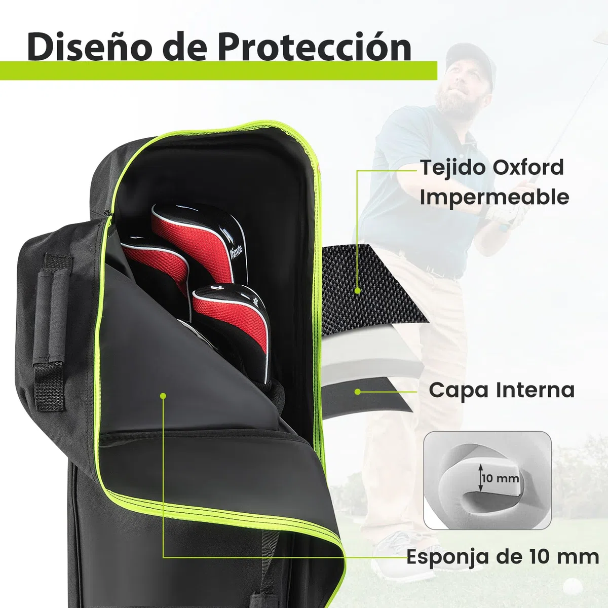COSTWAY Bolsa de Golf de Viaje con Ruedes, Tela Oxford Resistente al Desgaste e Impermeable, Cremallera y Llave, Fundas de Viaje Plegable para Palos de Golf Aerolíneas