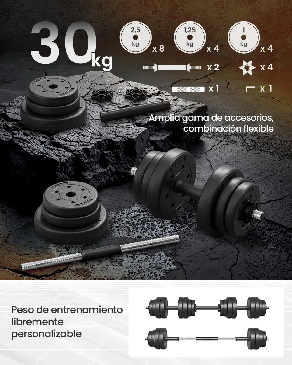 SONGMICS Mancuernas 2 en 1, Juego de Barra Corta, con Tubo de Conexión de Acero, Entrenamiento, Fitness, Levantamiento de Pesas para Casa, Gimnasio