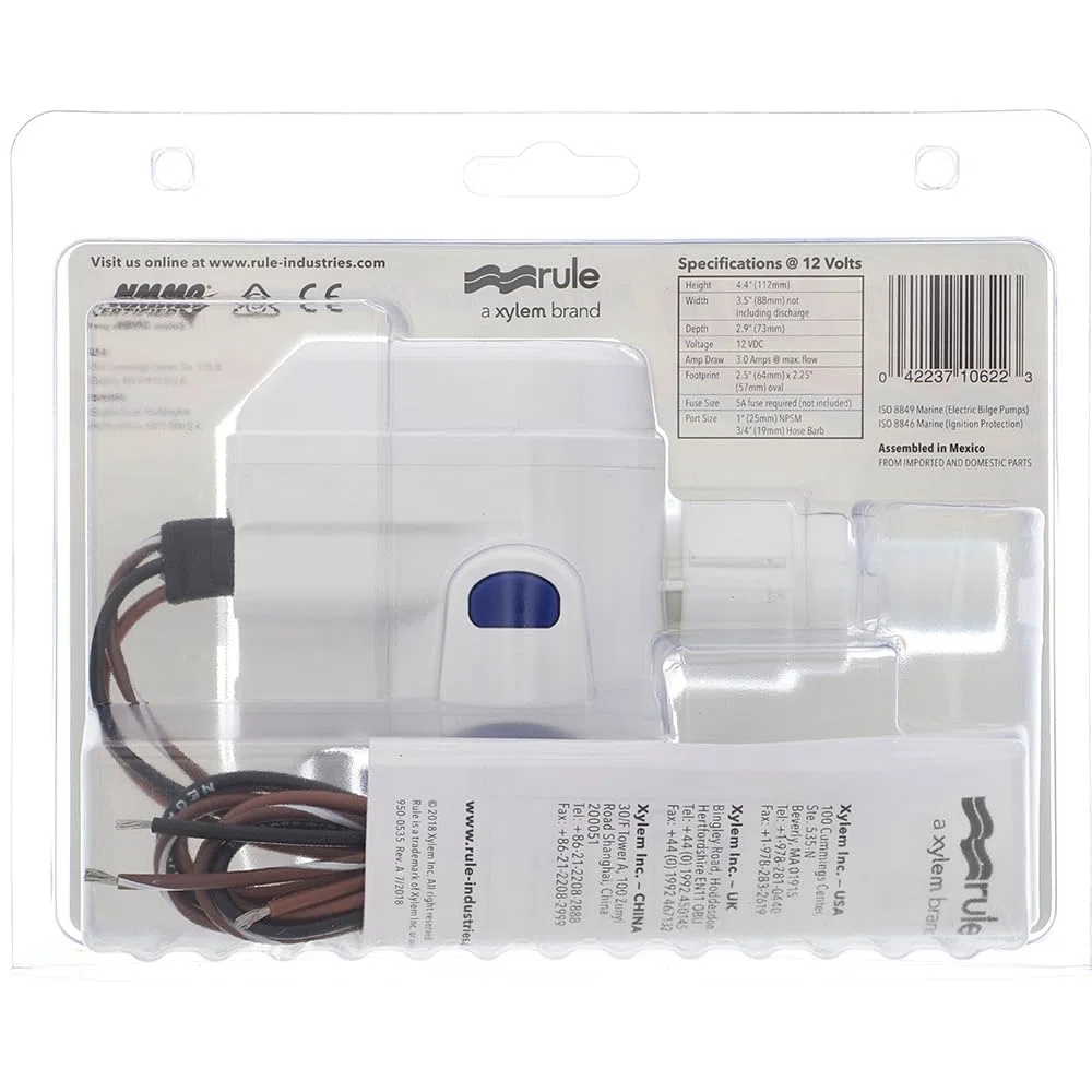 Rule Bombas de achique sumergibles automáticas Mate RM800B de 12 V y 800 GPH, Unisex-Adult, One