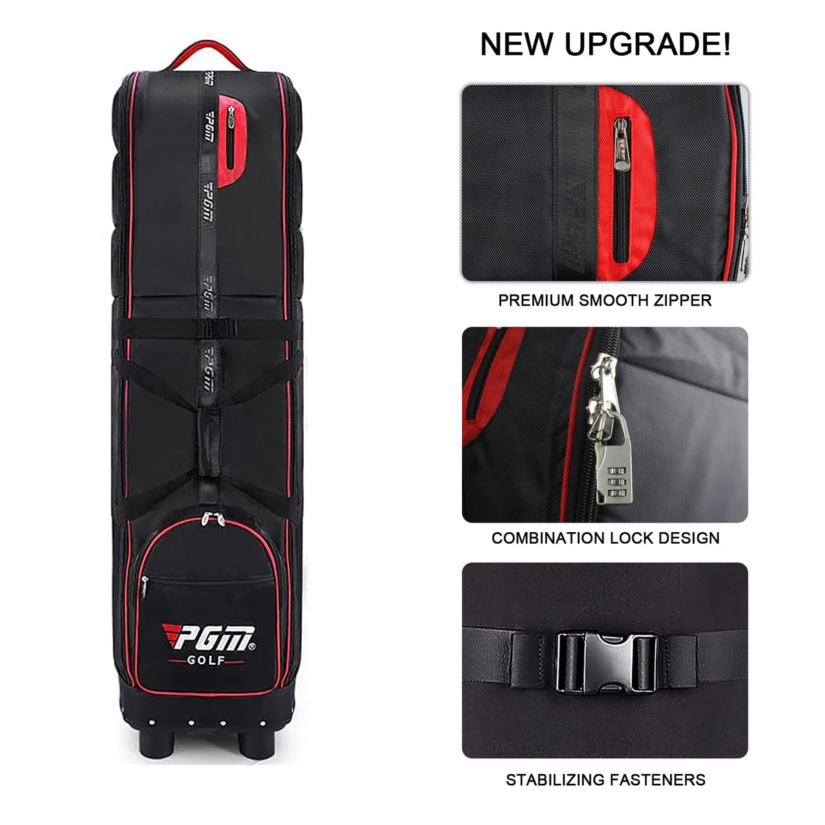 KOFULL Bolsas de Mano para Palos de Golf Bolsa de aviación de Golf Bolsa de Viaje Acolchada con Ruedas Plegable, Bolsa de Almacenamiento (Negro-Rojo)