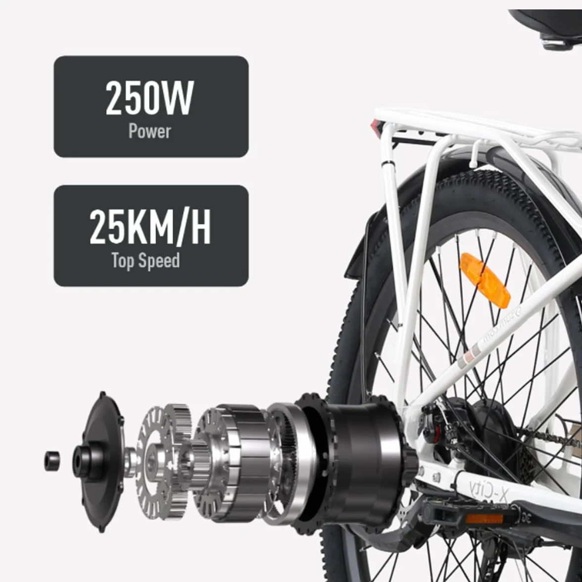 cysum X-City - Bicicleta eléctrica para adultos, 26 pulgadas, bicicleta eléctrica de ciudad, batería de litio, 48 V, 10,4 Ah, motor 250 W, 25 km/h, conmutación urbana