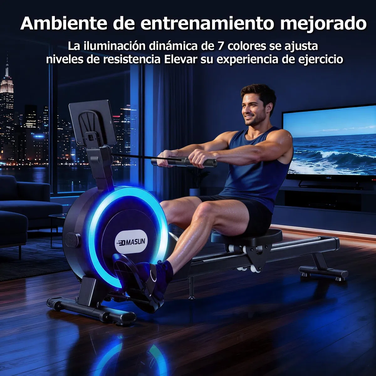 DMASUN Máquina de Remo para casa, Remo magnético con 32 Niveles de Resistencia silenciosa, rieles deslizantes Dobles mejorados, Capacidad de Peso de 160 kg, Compatible con App, indicador de luz