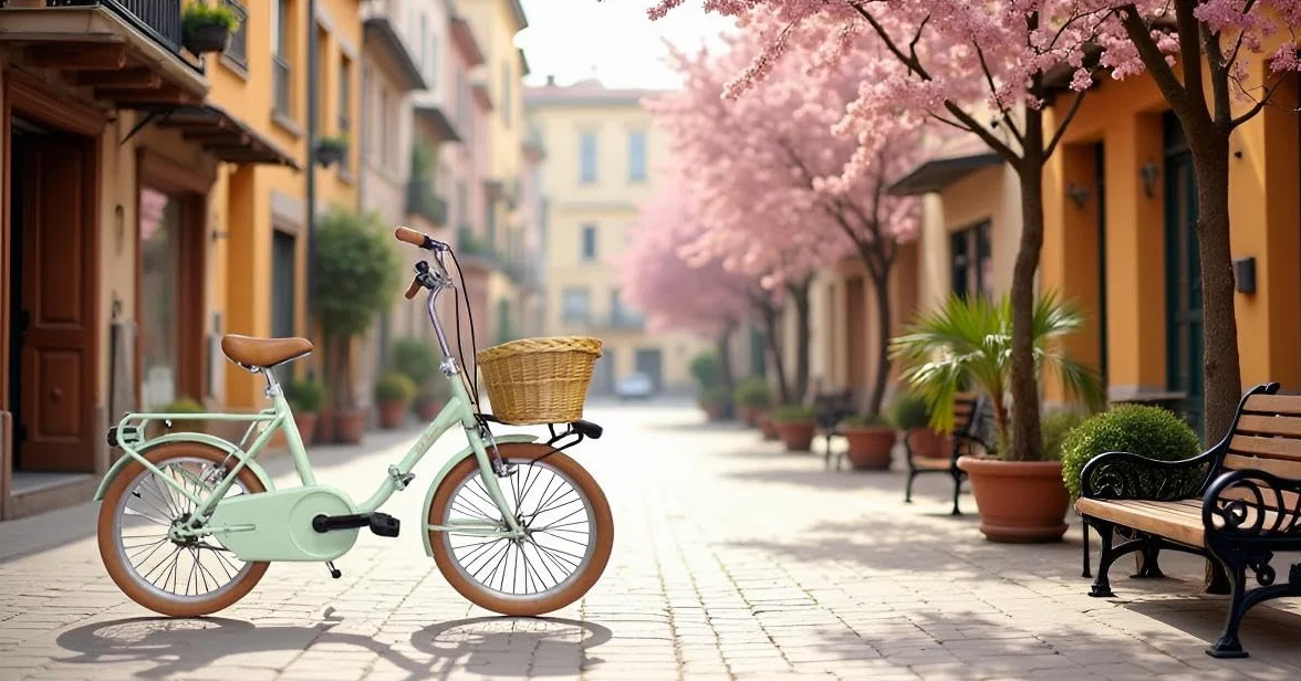 Bicicleta plegable de paseo Graziella Car-Bike con cesta delantera de mimbre vintage