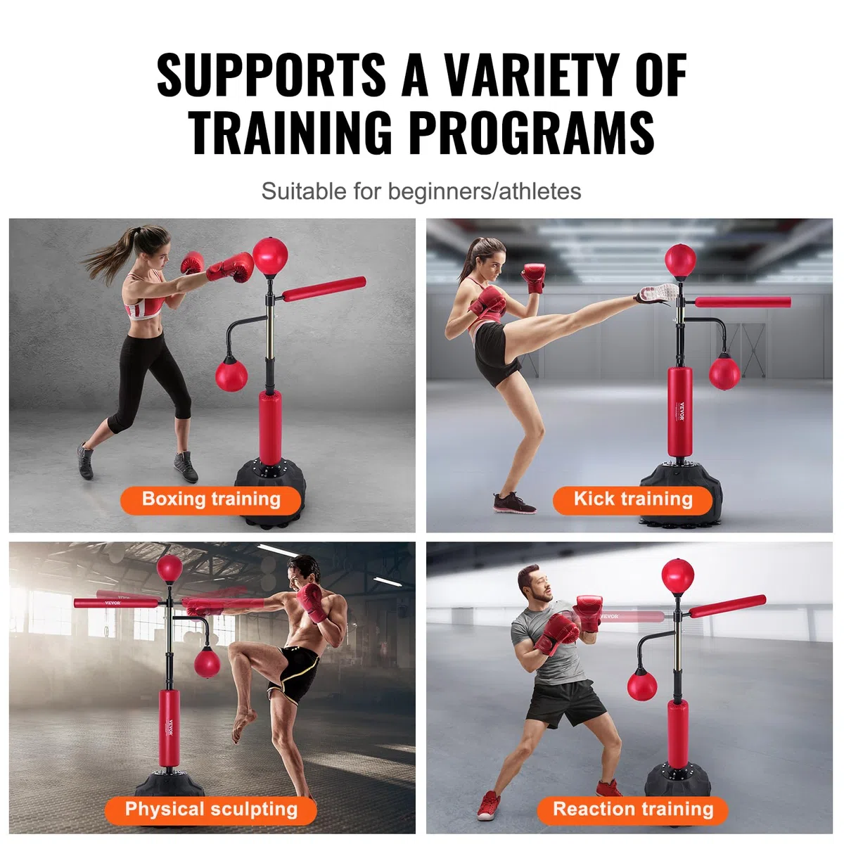 VEVOR Saco de Boxeo Con Soporte Ajustable 965 x 480 x 1580 mm Para Adolescentes y Adultos - Independiente Con Guantes Para Entrenamiento, Rojo