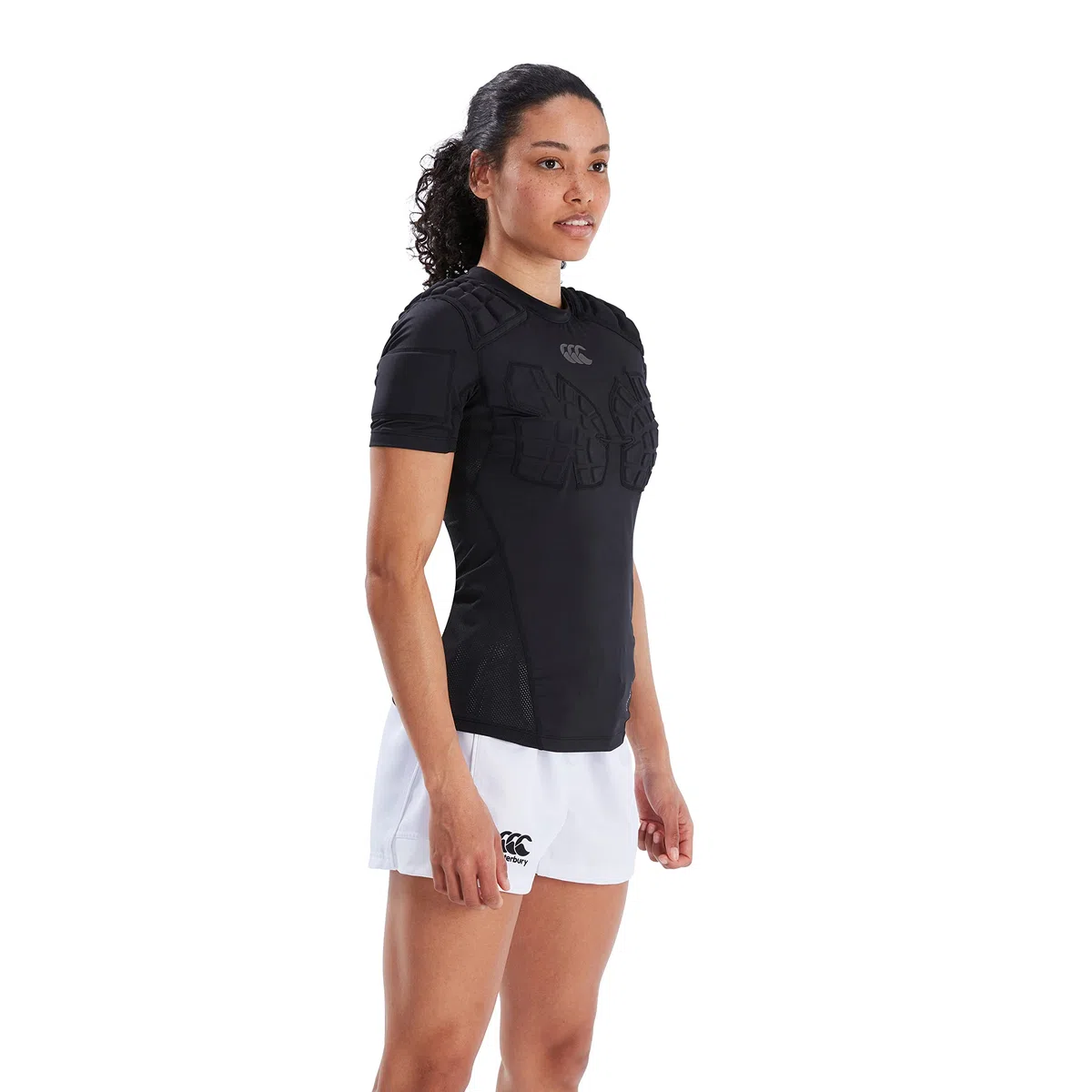 Canterbury Mujeres Chaleco de Protección Pro | Protección en Hombros, Pecho y Bíceps | Secado Rápido VapoDri | Malla Transpirable | Negro