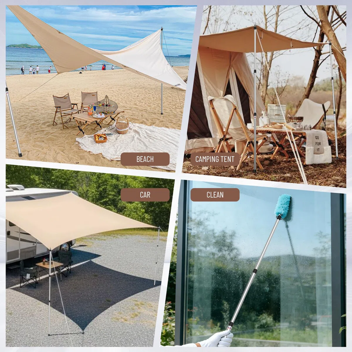 JAICOM Bastones telescópicos para Tienda de campaña, Juego de 2-4 Postes de Aluminio Extensibles y Ajustables, 95-230 cm, adecuados para Camping, Tienda de campaña, Lona, toldo, Playa