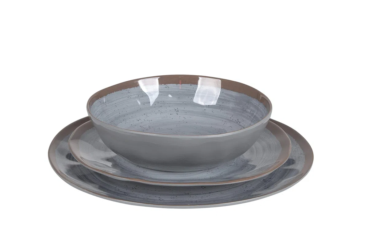 Bo-Camp - Vajilla - Halo - 100% Melamina - 12 partes - Gris