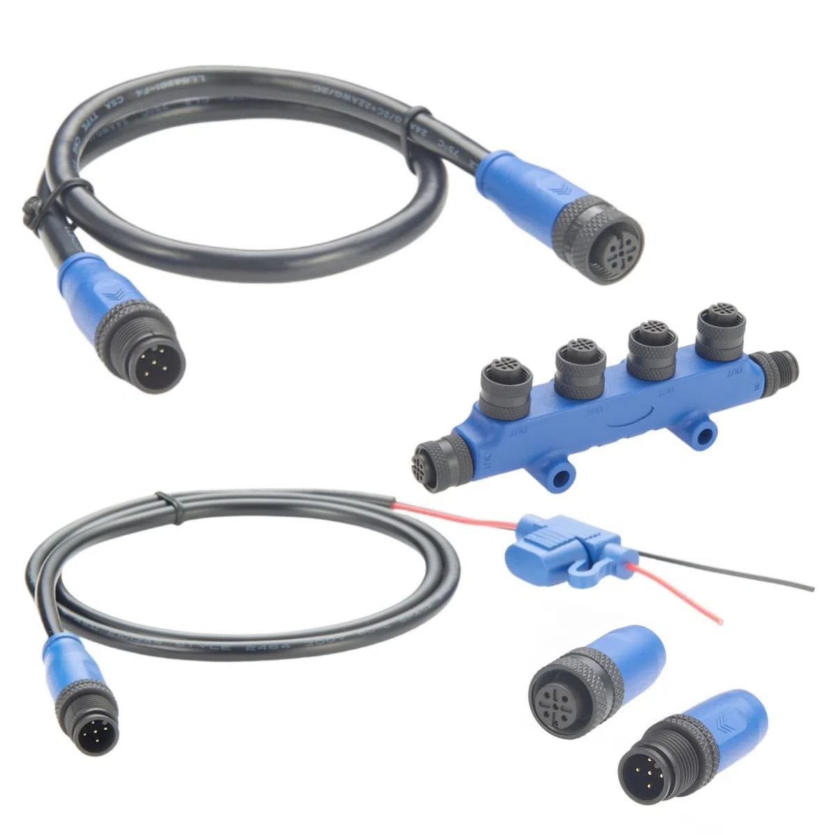 NMEA 2000 N2K - Kit de iniciación de cable troncal de grado marino, cable de caída de 4 puertos, terminadores, cable de alimentación con fusible para redes Lowrance Simrad B&G Navico
