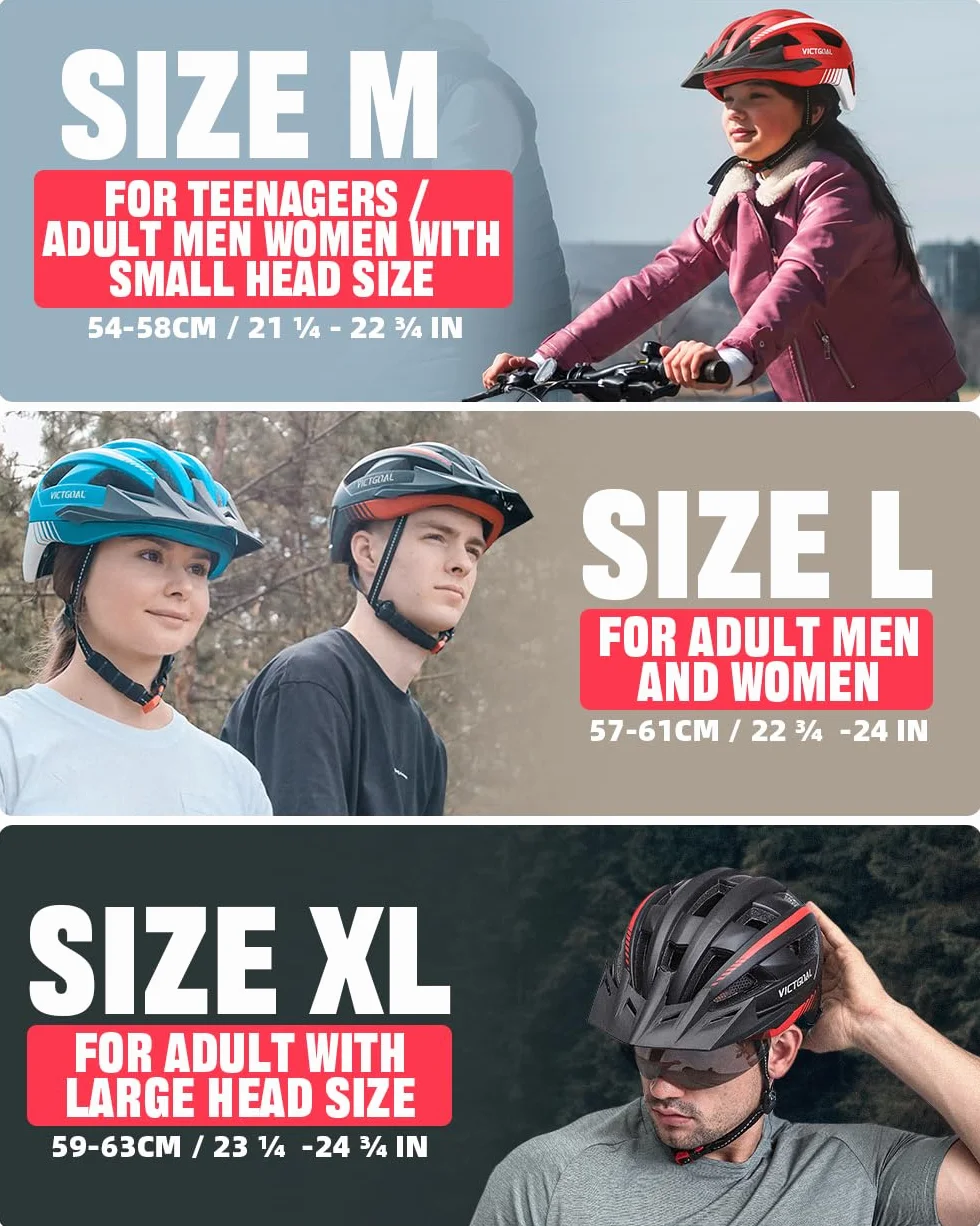 VICTGOAL Casco Bicicleta Adulto con Luz LED Casco de Ciclismo Ajustable MTB Casco Bicicleta de Montaña Casco de Ciclismo para Adulto Hombres Mujeres