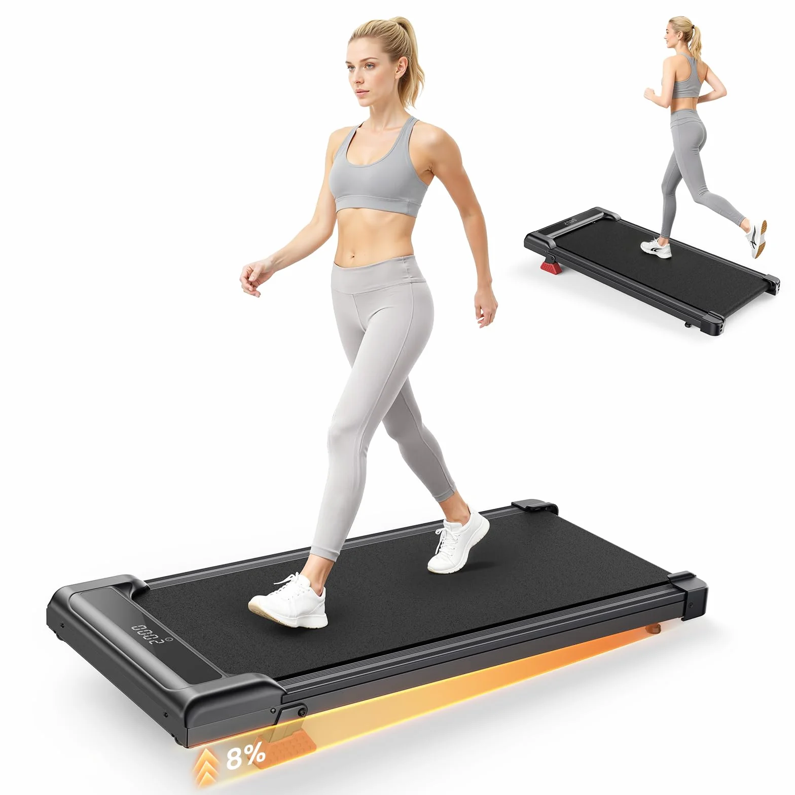Cinta de Correr y de Andar 3 en 1 Plegable con Inclinación 9%, Caminadora Eléctrica Silenciosa 1-10 km/h, Motor 3,0 CV Sin Escobillas, 140 kg Máx, Pantalla LED, Amortiguación (Negro Mate)
