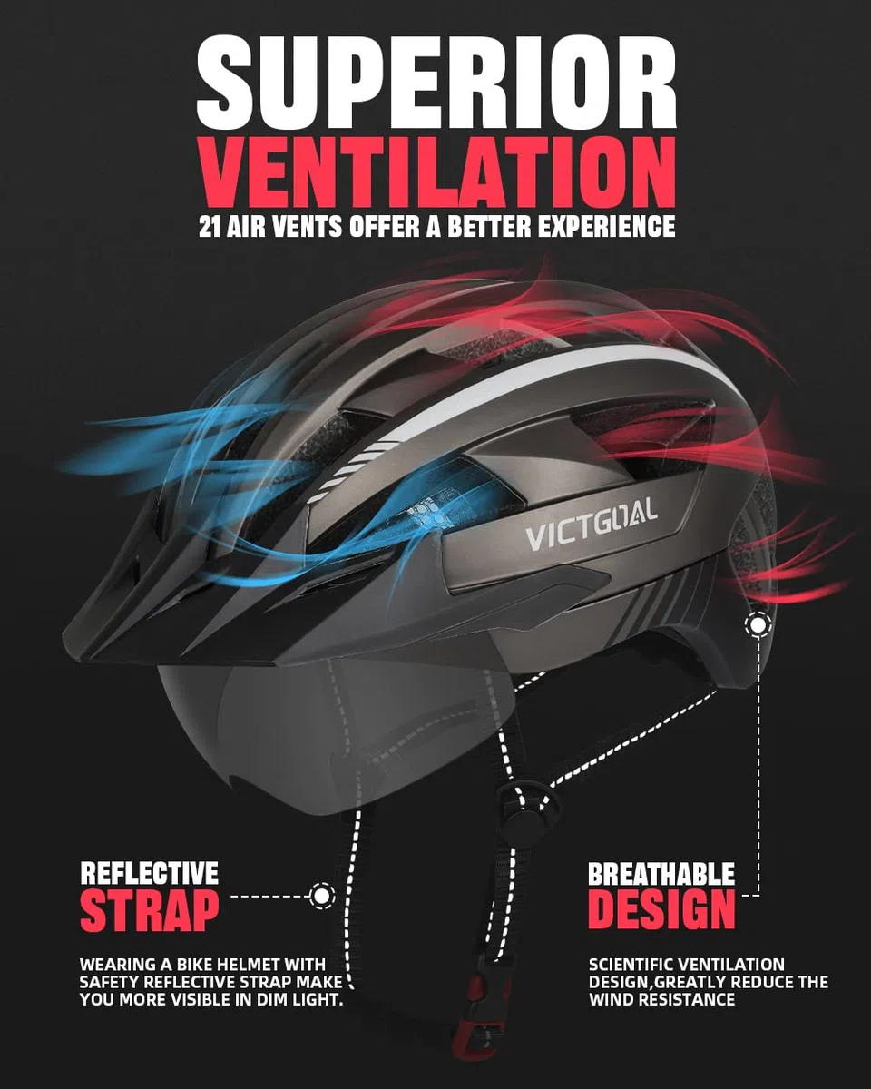 VICTGOAL Casco Bicicleta Adulto con Luz LED Casco de Ciclismo Ajustable MTB Casco Bicicleta de Montaña Casco de Ciclismo para Adulto Hombres Mujeres