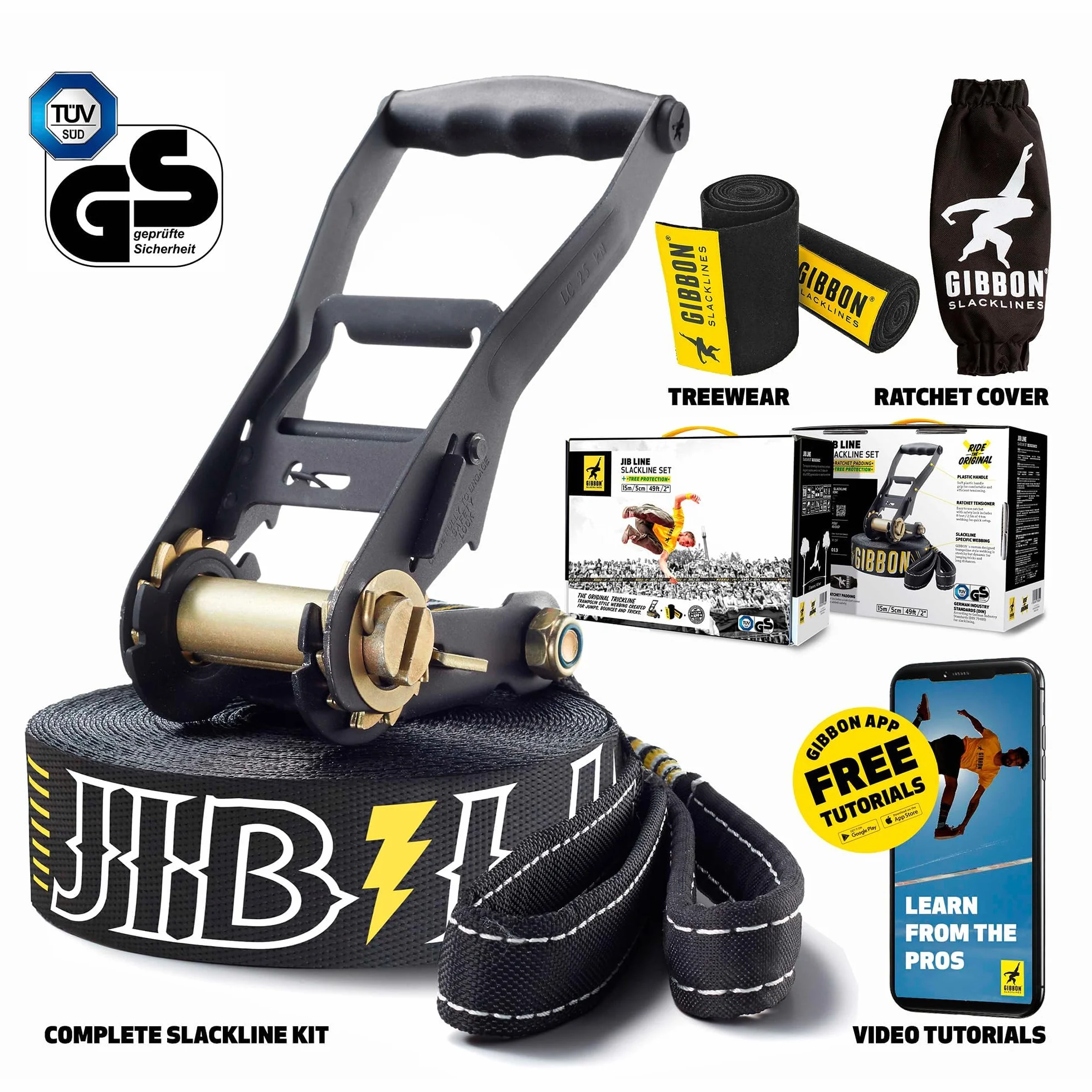 Gibbon Slacklines Jibline con Treewear Slackline-Set, Sin género, Black, L