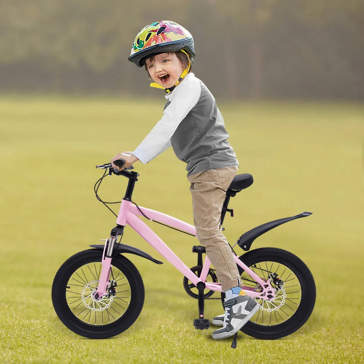 Bicicleta de montaña para niños de 18 pulgadas, para niños y niñas, para ocio y entrenamiento al aire libre, color rosa