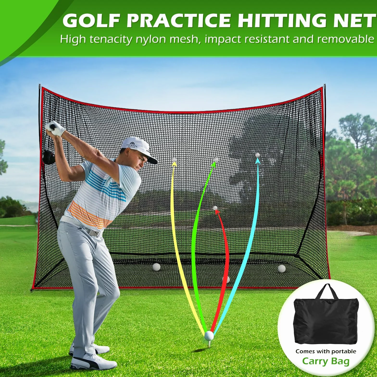 Red de Golf Grande, 10 pies x 7 pies, Red de práctica de, Accesorios de Profesionales con Bolsa de Transporte para Entrenamiento de golpeo de Golf en Interiores y Exteriores