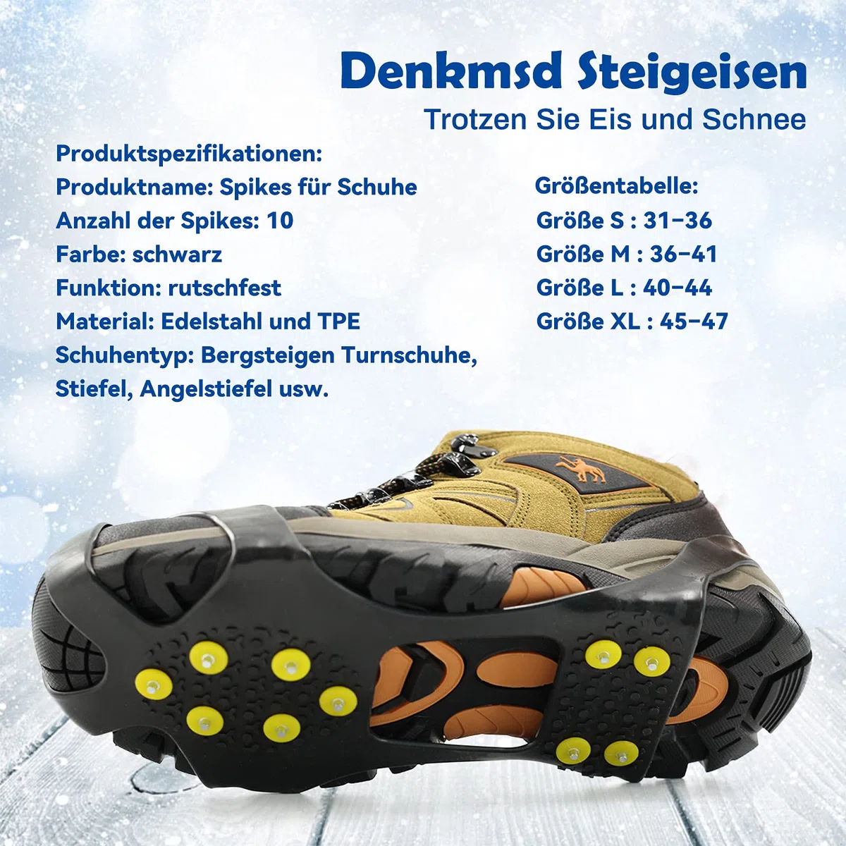 Picos para zapatos, crampones con 10 puntas, antideslizantes para zapatos, cadenas de nieve, para deportes al aire libre y montañismo