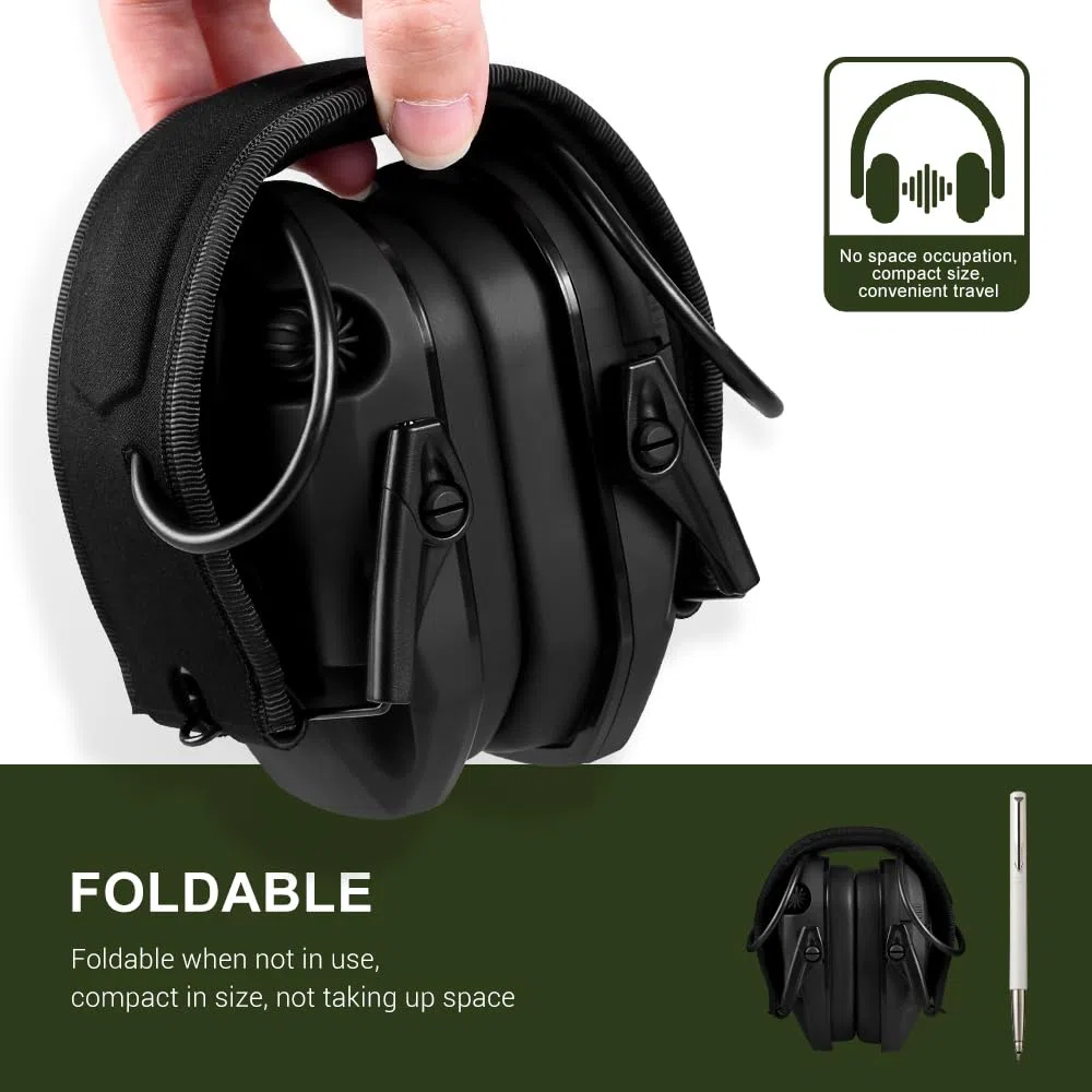 MiOYOOW Orejeras para tiro, protección auditiva NRR de 23 dB, orejeras plegables, orejeras electrónicas con reducción de ruido, auriculares para tiro y caza