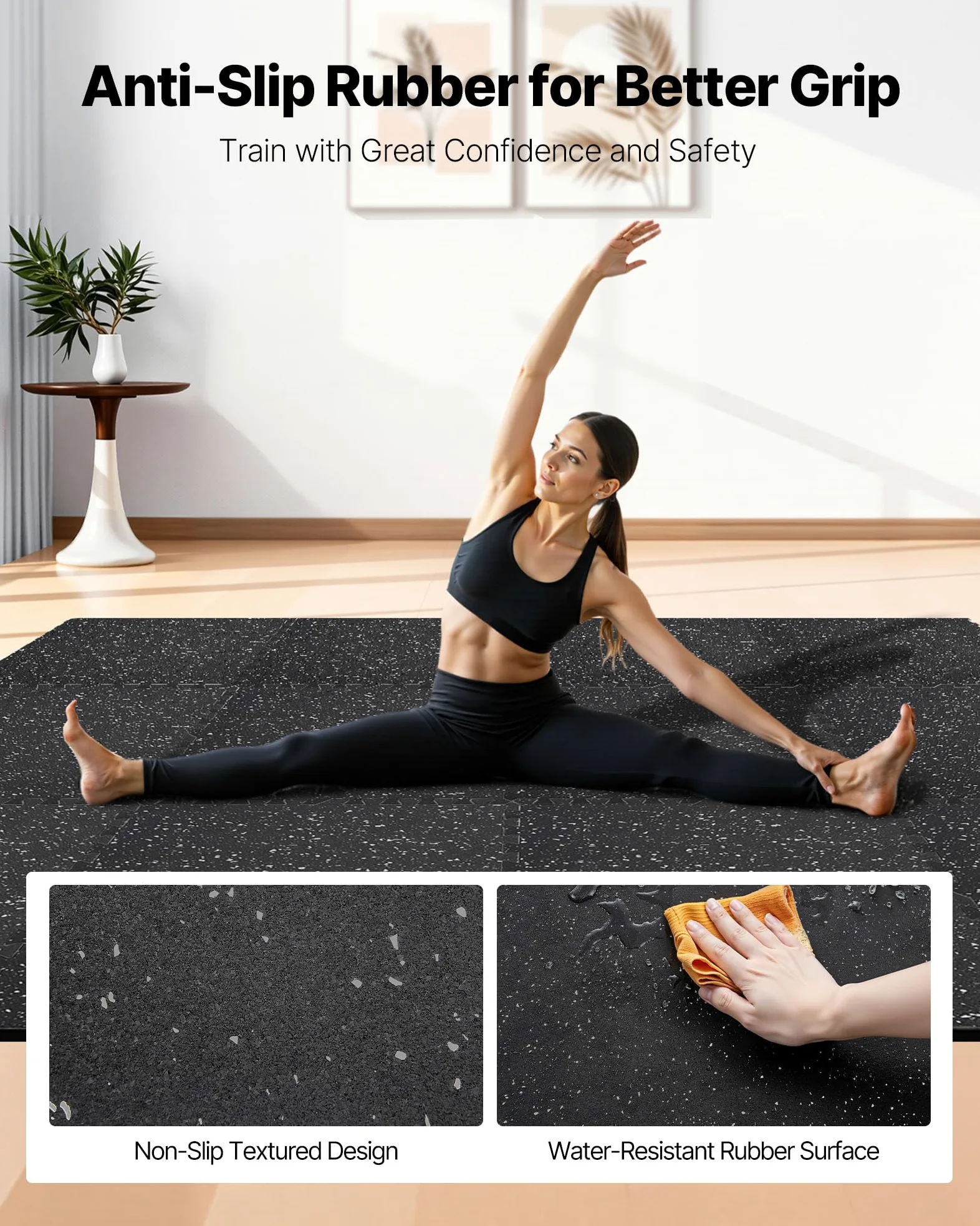 VEVOR Esterilla Puzzle 6 Piezas de 610 x 610 x 14 mm, Suelo Gimnasio de Goma EVA, Colchoneta de Ejercicios con Puntos Grises, Alta Densidad, Antideslizante Antigolpe Antiruido para Equipo Pesado, Casa