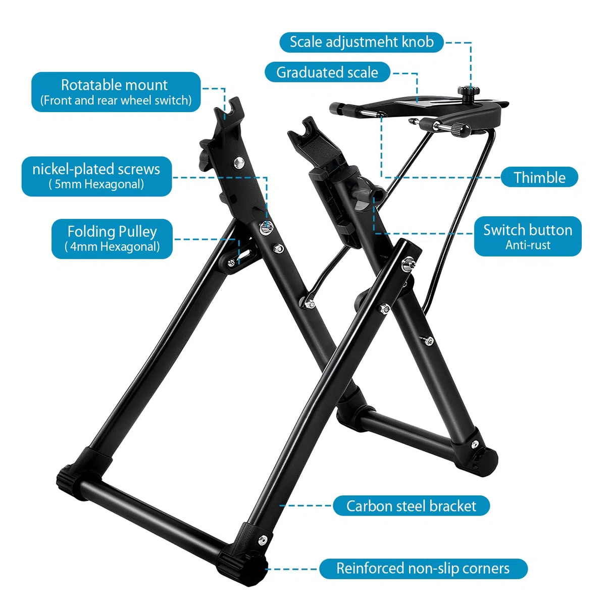 LIROPAU Soporte de centrado para ruedas de bicicleta, plegable, soporte de montaje, adecuado para bicicletas de montaña, bicicletas de carretera, de metal, color negro