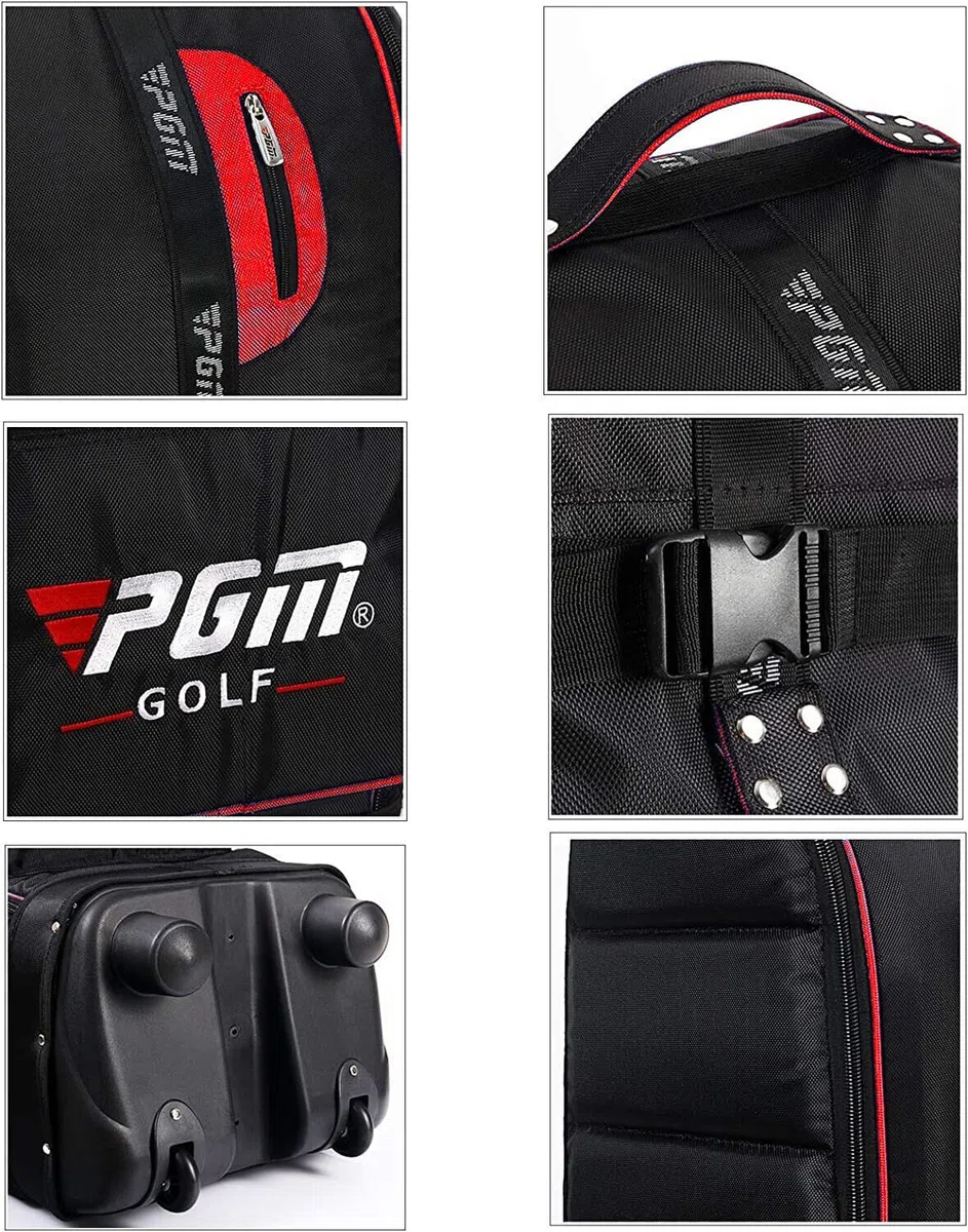 KOFULL Bolsas de Mano para Palos de Golf Bolsa de aviación de Golf Bolsa de Viaje Acolchada con Ruedas Plegable, Bolsa de Almacenamiento (Negro-Rojo)