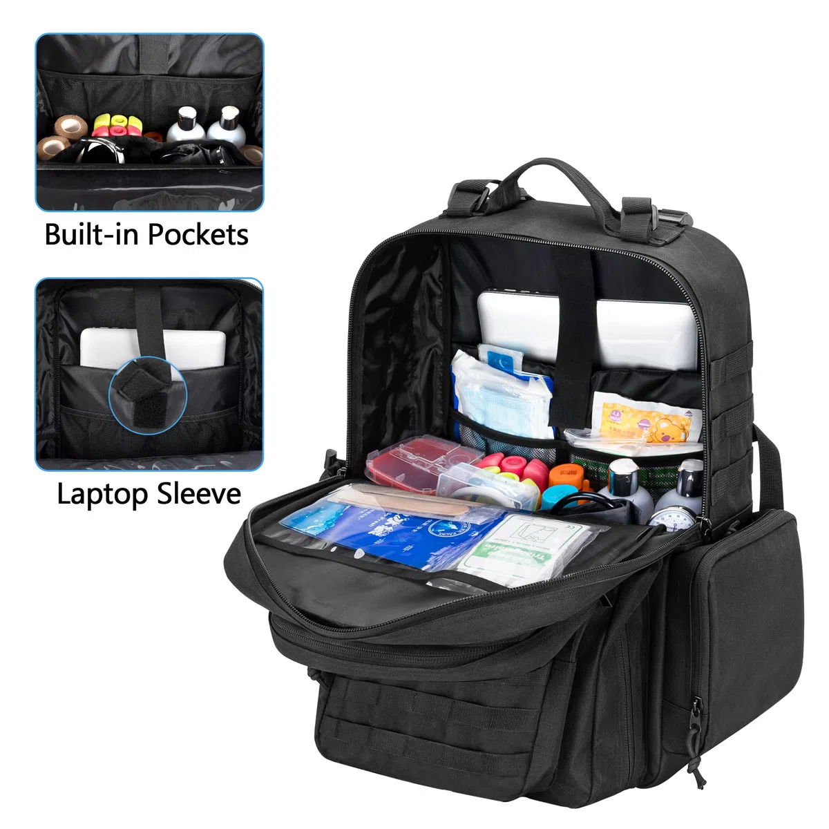 Damero Mochila Táctica Trauma Vide, Molle Bag First Aid Bug Out Bolsa Táctica Médica para Camping,Negro